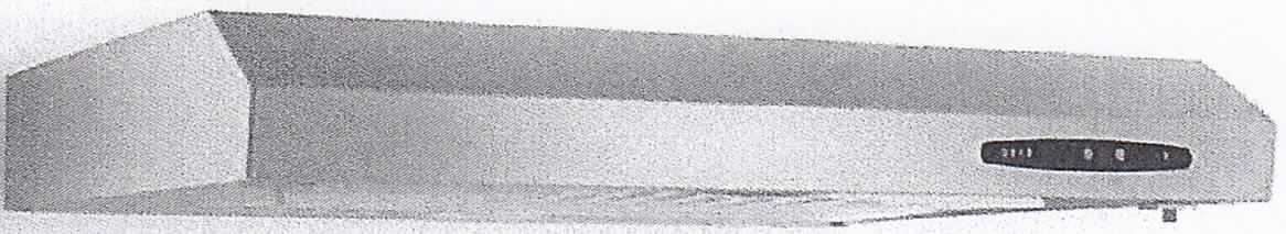 Dunstabzugshaube
- aus einem spezifisch geformten Gehäuse aus Edelstahl, mit eingebautem 
  motorbetriebenen Ventilator mit drei Arbeitsstufen, Luftansaugöffnungen,
  Aktiv-Kohlefilter, integrierter Beleuchtung, mit einer Luftumwälzung von 150 m³/h und einer
  Leistung von 115 Watt, mit einem Gewicht von 5 kg und einer Breite von 60 cm (Abbildung
  siehe Anlage),
- zum Absaugen der beim Kochen entstehenden Dämpfe sowie zum Ausleuchten des unter
  der Abzugshaube befindlichen Kochfeldes.
Die Abzugshaube bestimmt den Charakter des Ganzen.

"Abzugshaube mit eingebautem Ventilator und Filter, sowie einer größten horizontalen
 Seitenlänge von weniger als 120 cm (zusammengesetzte Ware aus Abzugshaube
 -charakterbestimmend- und Beleuchtungseinheit) - sog. Dunstabzugshaube"
