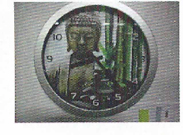 Wanduhr, Art. Nr. 216.373, s. Foto.
Bei der Ware handelt es sich um eine Wanduhr für den Innenbereich aus Kunststoff, bestehend aus
- einem batteriebetriebenen Uhrwerk (kein Kleinuhr-Werk), das in einem ca. 55 mm x  55 mm x 15 mm großen 
  Gehäuse untergebracht ist, 
- einem Stunden- und Minutenzeiger sowie 
- einem mit einer Buddhadarstellung bedruckten, runden Zifferblatt,
- Maße: 30,0 x 4,1 (Durchmesser x Tiefe in cm).

Die Ware ist als "andere als in den Positionen 9101 bis 9104 erfasste, elektrisch betriebene Wanduhr" einzureihen.