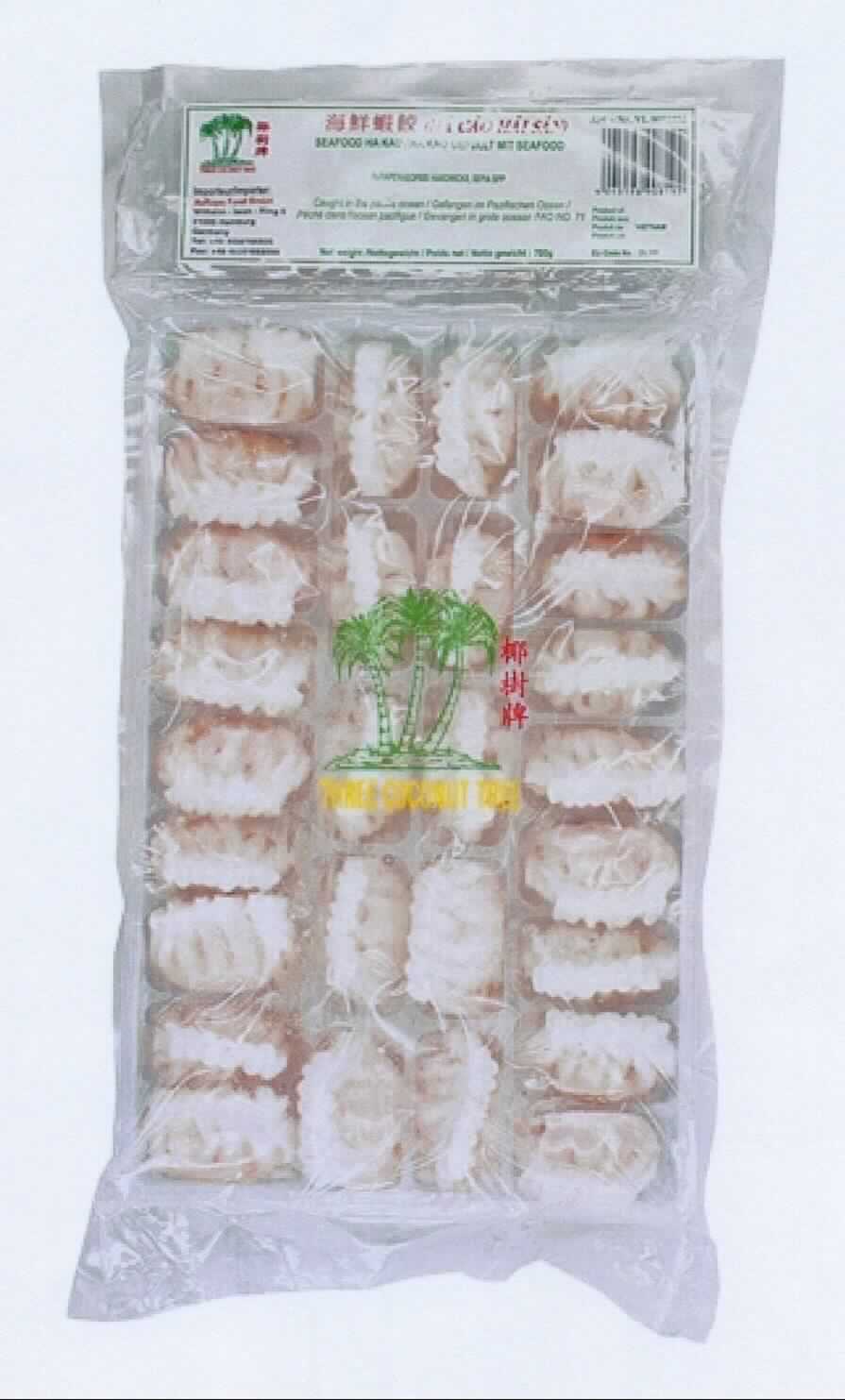 Gefüllte Teigtaschen mit Shrimps und Tintenfisch

Antragsangaben:
Teigtaschen gefüllt (Ha Kao) mit Meeresfrüchten, tiefgefroren, 700 g

Beschaffenheit des vorgelegten Warenmusters (Originalumschließung):
Farbloser, transparenter Kunststofffolienbeutel mit Kartoneinleger; der mehrsprachige Aufdruck enthält Angaben 
zum Erzeugnis ("Teigtasche gefüllt (Ha Kao) mit Meeresfrüchte, tiefgefroren; 700 g"), zu den Zutaten (siehe 
Feld 8) und zur Zubereitung (Teigtaschen in der Mikrowelle für 3 Minuten bei 900 W erhitzen oder 4 - 5 Minuten dämpfen); darin in einer Kunststoff-Sortiereinlage achtundzwanzig tiefgekühlte, ovale, mit Gemüse- und Meeres-
früchtestücken gefüllte Taschen (Länge ca. 5,5 cm; Breite ca. 3 cm, Höhe ca. 2 cm) aus hellbeigefarbenem Teig,
die mit einer Gemüse- und Meeresfrüchtestücke enthaltenen Masse gefüllt sind; Geschmack nach Teig, die Fül-
lung nach Meeresfrüchten und Gemüse, würzig, nicht süß.

Gehalt an Shrimps und Tintenfisch: nach der Zutatenliste mehr als 20 GHT

Teigwaren, gefüllt, mehr als 20 GHT Fische, Krebstiere oder andere wirbellose Wassertiere enthaltend, gefüllte 
Teigtaschen