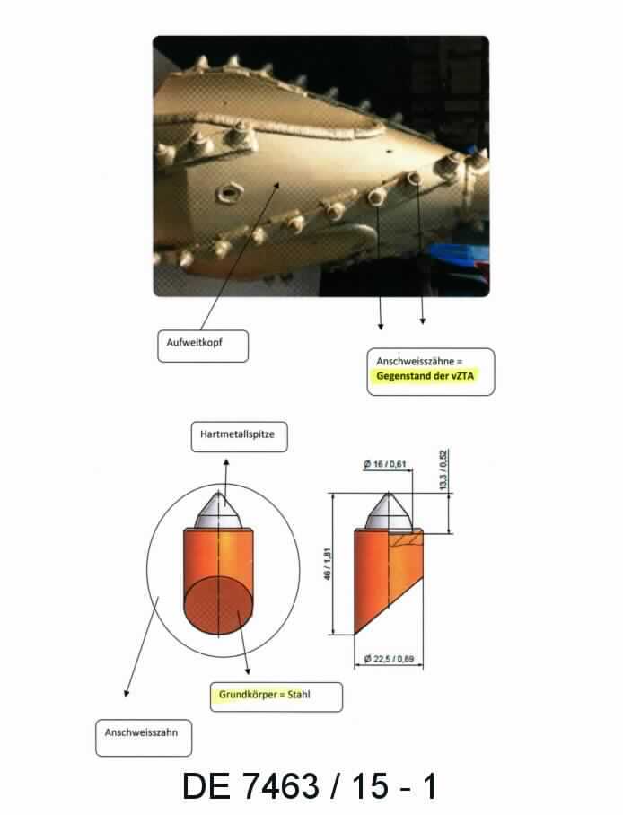Sog. Anschweißzähne

- kegelförmige Erzeugnisse (Durchmesser 22,5 mm, größte Länge 46 mm) aus

- - einer Spitze aus Cermets (= arbeitender Teil) auf der Grundlage von Wolframcarbid mit 
    Cobalt als Bindemittel 

- - eingesetzt (aufgelötet) in einem runden Grundkörper (Fassung) aus Stahl (gewichtsmäßig
    vorherrschend) mit angeschrägter Grundfläche

- zum Aufschweißen auf auswechselbare Werkzeuge (Bohrköpfe, z. B. Aufweitkopf), die fallweise 
  jeweils in Erdbohrgeräten eingesetzt werden

- dienen dem horizontalen Bohren beim Unterqueren von befestigten Oberflächen (Straßen,
  Bahngleisen, Landebahnen) oder Gewässern im grabenlosen Leitungsbau

(Antragstellerangaben)

Abbildung siehe Anlage.

Derartige Erzeugnisse gehören als "Teile von auswechselbaren Erd- und Gesteinsbohrwerkzeugen, zur Verwendung in Werkzeugmaschinen (Erdbohrgeräte), mit arbeitendem Teil aus Cermets" zur Codenummer 
8207 1300 00 0 des Zolltarifs.