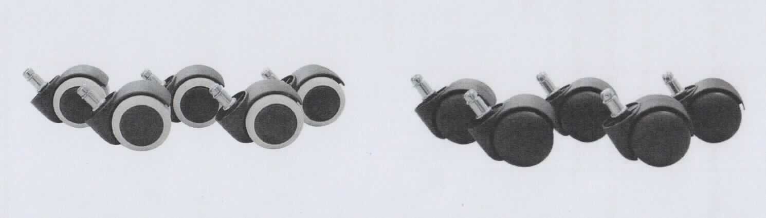 Es handelt sich um schwenkbare Laufrädchen im Wesentlichen bestehend aus einer Doppellaufrolle aus Kunststoff (Durchmesser etwa 50 mm) und einer Befestigungsvorrichtung aus unedlem Metall in Form eines spezifisch geformten Stifts.
Die Erzeugnisse werden als Räder für Bürostühle verwendet und sind als Set zu jeweils fünf Stück verpackt.
- Antragstellerangaben -

Abbildung siehe Anlage.

Derartige Erzeugnisse gehören als "andere Laufrädchen oder -rollen mit Befestigungsvorrichtung aus unedlen Metallen" zum TARIC-Code 8302 2000 90.
