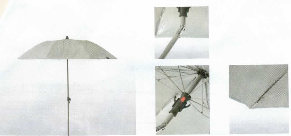 Sonnenschirm, sog. Sonnenschirm ohne Ständer, Art. Rua Kiri, Abbildung siehe Anlage, 
- mit Gestell und Verstrebungen aus unedlem Metall (lt. Antrag Aluminium), 
- mit Bezug aus einem textilen Flächenerzeugnis (lt. Antrag Polyester, in drei unterschiedlichen Farben), 
- rund, mit einem Durchmesser von 180 cm, 
- mit Kippfunktion, 
- aufgrund der Beschaffenheit und der Abmessungen in der Art eines Gartenschirmes zum Einstecken in den Boden 
  bestimmt, und mit drei beiliegenden, verstellbaren Kordeln und drei Kunststoffheringen zu sichern, 
- verpackt in einer Tasche mit Reißverschluss und Schultertragegurt aus Spinnstoffen (übliche Verpackung). 

"Sonnenschirm (gartenschirmähnliche Ware)"