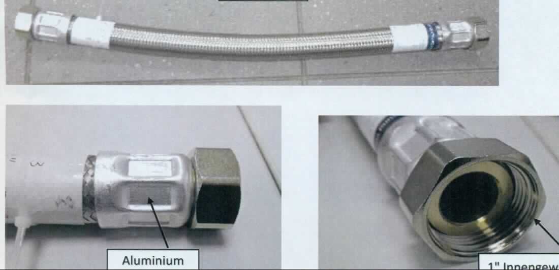 Es handelt sich um etwa 500 mm lange, flexible Schläuche aus einem Drahtgeflecht aus Stahl mit einem Innenschlauch aus Kunststoff oder Kautschuk. Die Erzeugnisse sind an beiden Enden jeweils mit einer Presshülse aus Aluminium und einem Verbindungsstück mit Innengewinde (1") aus einer Kupfer-Zink-Legierung mit gewichtsmäßig vorherrschendem Kupfergehalt (Messing) versehen. Die Schläuche werden für Heizungs- und Dampfanlagen verwendet.
Kupfer herrscht gewichtsmäßig gegenüber jedem anderen unedlen Metall vor. 
- Antragstellerangaben - 

Die unedlen Metalle sind aufgrund des Umfangs gegenüber dem nicht metallischen Stoff charakterbestimmend. 

Abbildung siehe Anlage.

Derartige Erzeugnisse gehören als "Schläuche aus anderen unedlen Metallen als aus Eisen oder Stahl, auch mit Verbindungsstücken, andere als solche der Codenummer 8307 9000 10 0" zur Codenummer 8307 9000 90 0 des Zolltarifs.