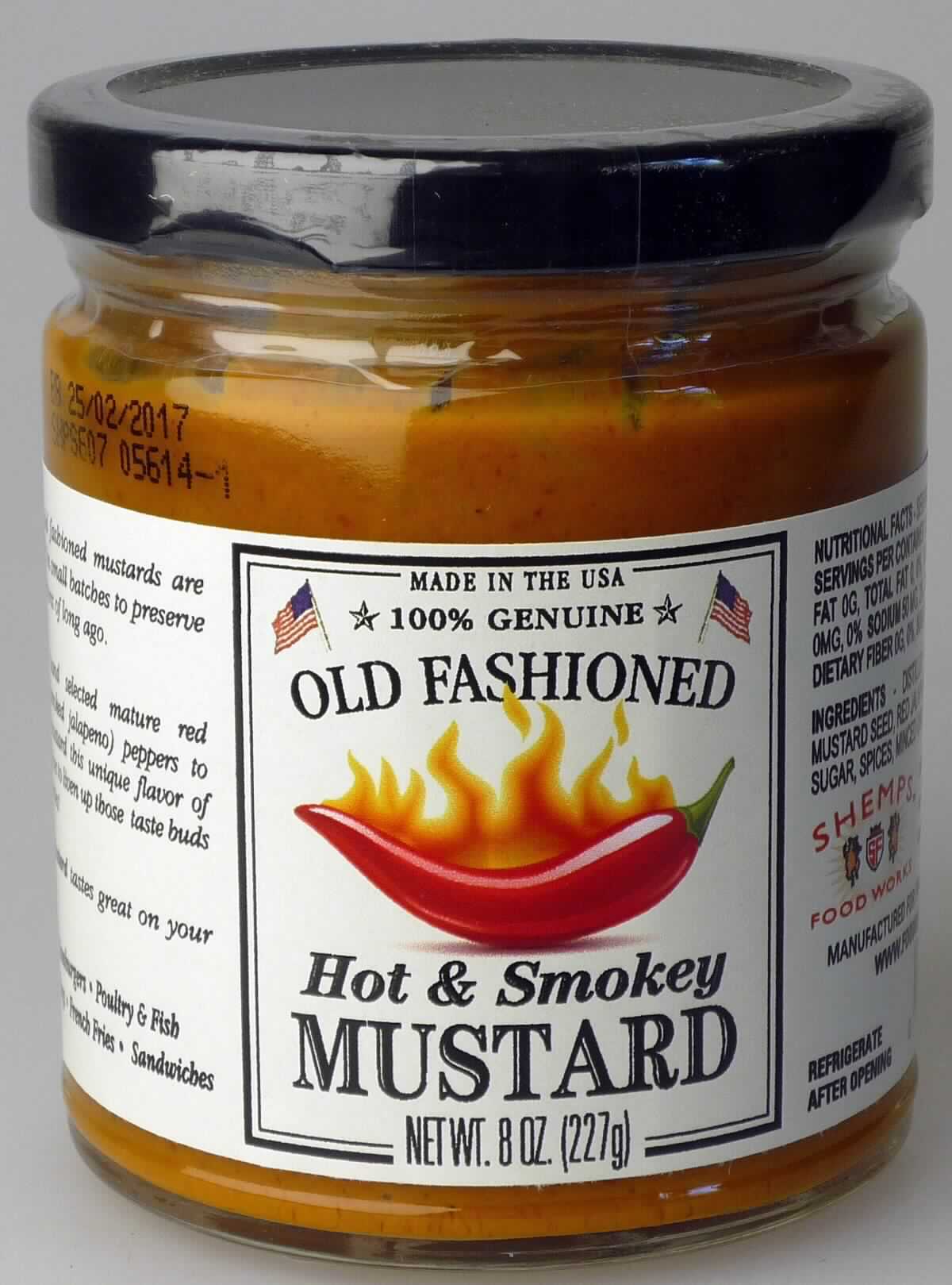 Zubereitetes Würzmittel, Hot & Smokey Mustard

Beschaffenheit der vorgelegten Warenprobe:
Umschließung: Farbloses Orig.-Konservenglas (227 g) mit schwarzem Schraubdeckel, englischsprachig etikettiert, 
mit Warenbezeichnung, Zutatenliste, Angaben zum Hersteller und sonstigen Hinweisen.

Inhalt: Mittelbraune bis rötliche, pastöse Masse, durchsetzt mit fein zerkleinerten Zwiebeln, Haut und Kernen von 
roten Pfefferschoten und Gewürzen; Geruch vorherrschend rauchig, Geschmack nach Senf und Pfefferschoten, säuerlich, sehr scharf.

Senf, mit einem Gehalt an zugesetztem Zucker von weniger als 5 GHT