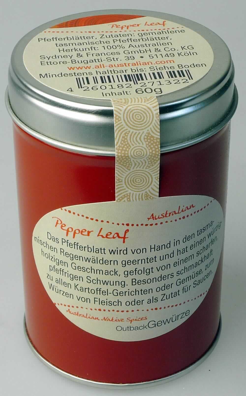 Nach den Angaben der Antragstellerin und der vorliegenden Warenprobe handelt es sich um ein Pulver aus getrockneten, gemahlenen Blättern von Pflanzen der Art Drimys aromatica (Synonym Tasmannia lanceolata). Die sogenannten Tasmanischen Pfefferblätter werden nach Angaben in der Fachliteratur hauptsächlich als Gewürz verwendet. Die Blätter sind in runden Blechdosen (Inhalt: 60g) für den Einzelverkauf aufgemacht. 

Zolltarifrechtlich handelt es sich um "Andere Gewürze als in den Positionen (HS) 0904 bis 0909 und den Unterpositionen (KN) 0910 1000 bis 0910 9950 genannt, gemahlen".