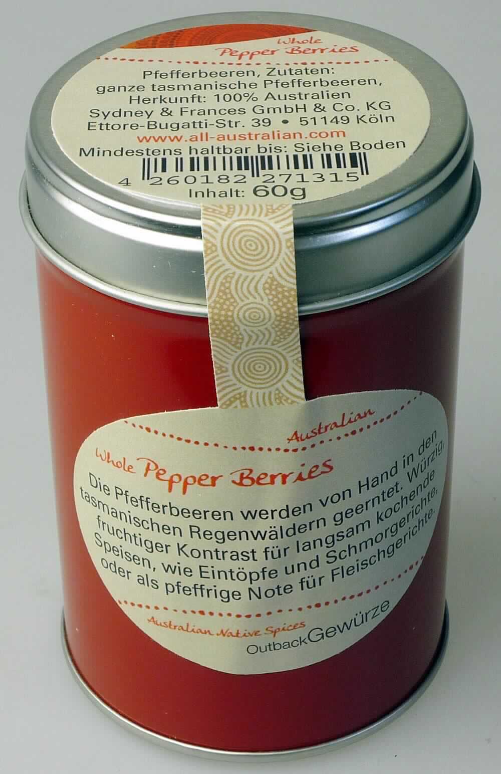Nach den Angaben der Antragstellerin und der vorliegenden Warenprobe handelt es sich um ganze, getrocknete Beeren von Pflanzen der Art Drimys aromatica (Synonym Tasmannia lanceolata). Die sogenannten Tasmanischen Pfefferbeeren werden nach Angaben in der Fachliteratur hauptsächlich als Gewürz verwendet. Die Beeren sind in runden Blechdosen (Inhalt: 60g) für den Einzelverkauf aufgemacht.

Zolltarifrechtlich handelt es sich um "Andere Gewürze als in den Positionen (HS) 0904 bis 0909 und den Unterpositionen (KN) 0910 1000 bis 0910 9950 genannt, weder gemahlen noch sonst zerkleinert".