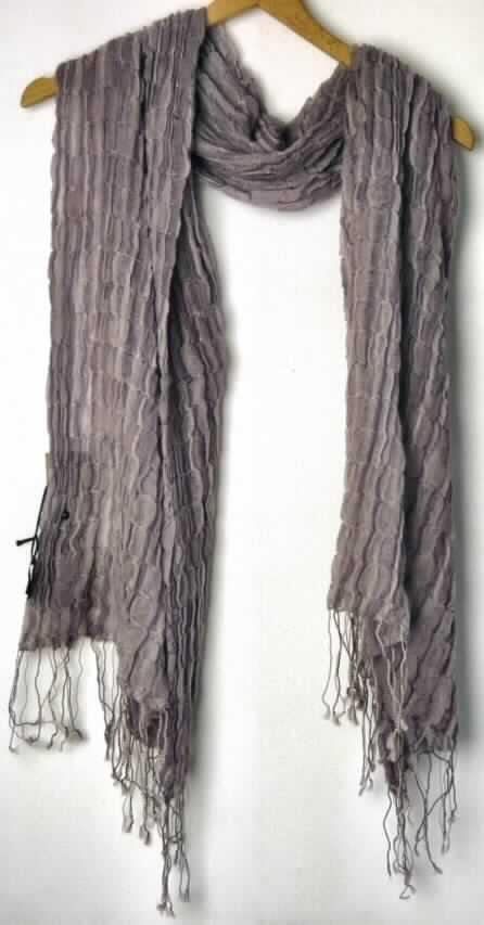 Schal, sog. Damen Schal Sheringa Scarf, in Erwachsenengröße, Foto siehe Anlage,
- aus 0,5 mm dicken, melierten Geweben aus lt. Antrag 100% Merinowolle,
- rechteckig; in den Abmessungen: ca. 170 cm x bis zu 43 cm; in regelmäßigen Abständen gesmokt,
- an den Längsseiten mit echten Webkanten, an den Schmalseiten mit ca. 10 cm langen Fransen aus
  nicht gebundenen Kettfäden ausgestattet (somit konfektioniert).

"Schal, aus Gewebe, aus Wolle, nicht handgearbeitet"