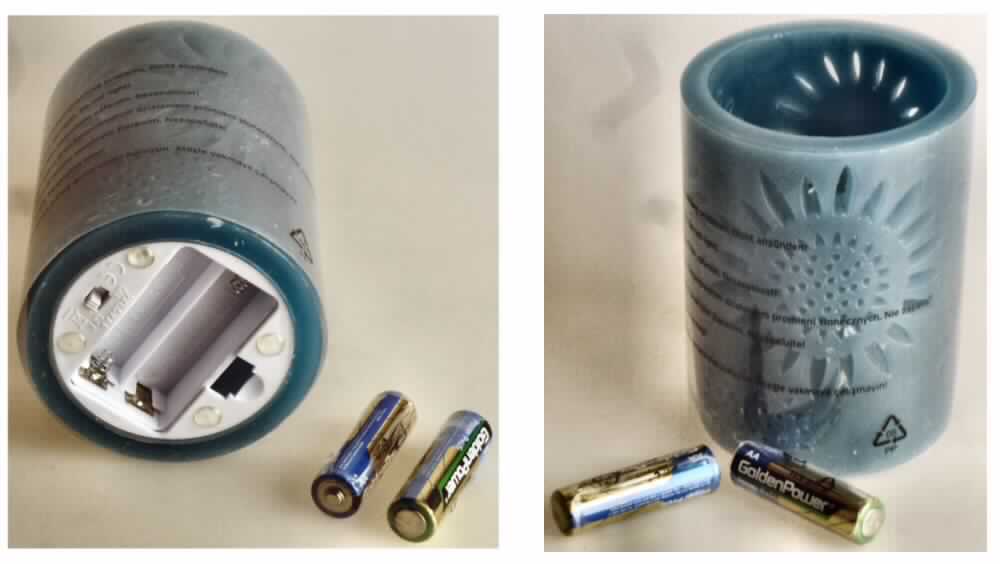 Sog. "LED-Kerze"als zusammengesetzte Ware im Wesentlichen bestehend aus:
- einem zylindrischen Wachskörper (Durchmesser ca. 8,5 cm, Höhe ca. 11,5 cm) in der Farbe Blau, dessen Seiten 
  von ausgeschnitzten Blumenornamenten durchbrochen sind,
- mit einer in der unteren Hälfte eingesetzten elektrischen Leuchtdiode, die über Batterien, die im Boden des 
  Wachskörpers in einem Fach mit Ein-/Ausschalter eingesetzt sind, mit Strom versorgt wird.
Merkmale von Handfertigung sind nicht zu erkennen.
Zusammengesetzt stellt die Ware einen Ziergegenstand dar, dessen dekorative Wirkung durch das Licht der Leuchtdiode, welches den Wachskörper von innen erhellt, erhöht wird.
Der Wachskörper ist hinsichtlich des Umfang und der Bedeutung für die Verwendung charakterbestimmend.
Die "LED-Kerze" ist in einem bedruckten Karton verpackt.

Die beschriebene Ware ist als "geformte Ware aus Wachs, anderweit weder genannt noch inbegriffen, nicht handgearbeitet" einzureihen.