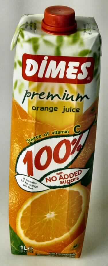Orangensaft.

Antragsangaben (als zutreffend unterstellt): Dimes premium orange juice, 100 %, 1 Ltr.

Beschaffenheit der vorgelegten Warenprobe: Tetrapak mit einem Inhalt von 1 l. Aufdruck (mehrsprachig), auszugsweise: "Orangensaft aus Konzentrat."
Inhalt: Gelborangefarbene, leicht bewegliche, trübe Flüssigkeit mit Orangenzellen, süß, säuerlich und fruchtig nach Orange schmeckend.
Brixwert (gemäß Beschaffenheit): weniger als 20.

Fruchtsäfte (einschließlich Traubenmost) und Gemüsesäfte, nicht gegoren, ohne Zusatz von Alkohol, auch mit Zusatz von Zucker oder anderen Süßmitteln, Orangensaft, nicht gefroren, mit einem Brixwert von 20 oder weniger, in Verpackungen mit einem Inhalt von 2 l oder weniger.