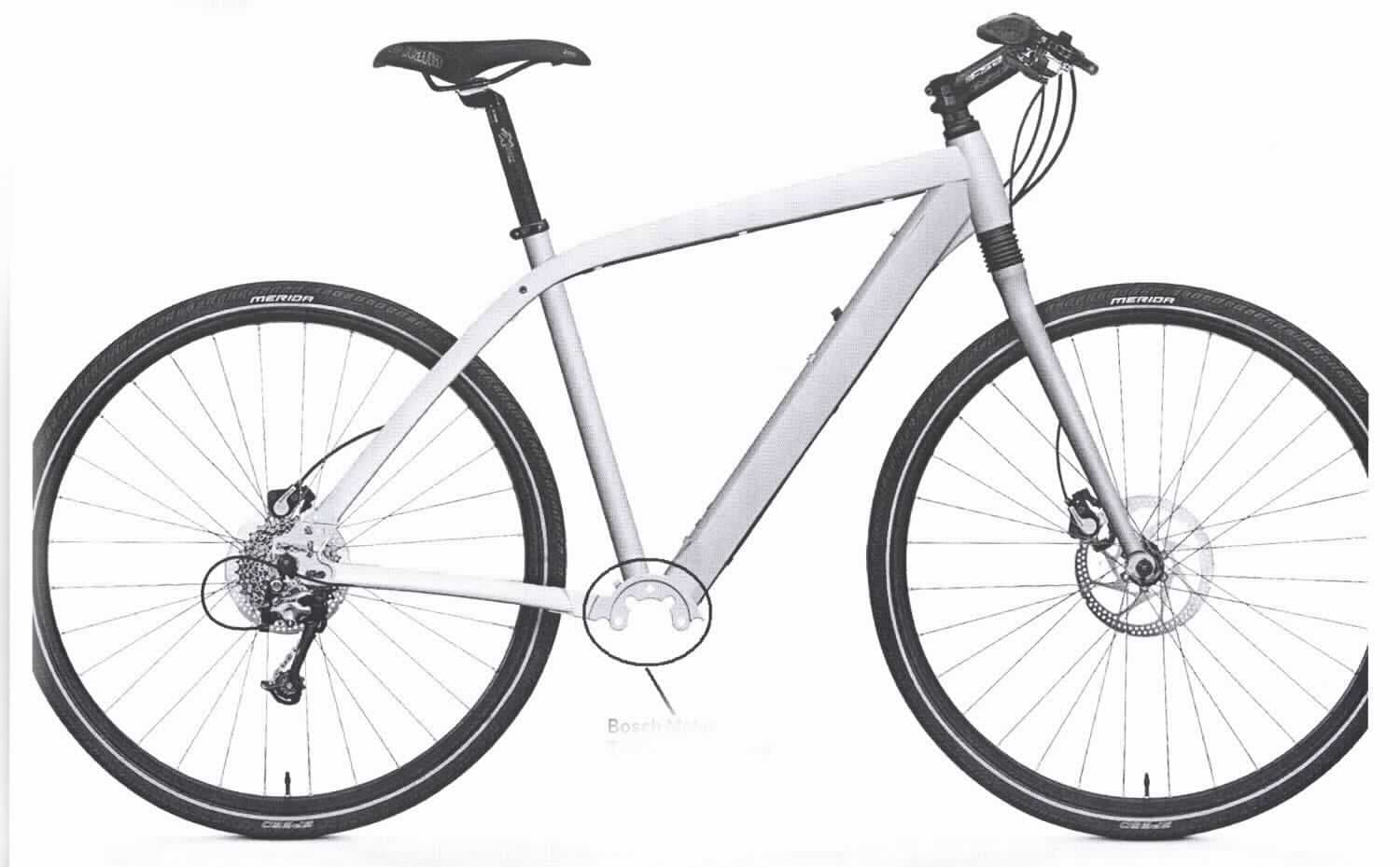 Unvollständiges Fahrrad mit Hilfsmotor, Foto siehe Anlage, im Wesentlichen bestehend aus:
- einem Rahmen aus laut Antrag einer geschweißten Aluminium Rohrkonstruktion, 
- mit einer Vorrichtung zur Aufnahme eines Tretlager-Elektromotors (lt. Antrag mit einer
  Nenndauerleistung von maximal 250 Watt),
- einer Federgabel mit Dämpfer,
- einem Sattel mit Sattelstütze,
- einer Lenkvorrichtung mit Griffen,
- zwei Laufrädern mit Bereifung,
- einem Bremssystem vorne und hinten,
- einer Ketten- oder Nabenschaltung,
- ohne Antriebseinheit, Pedale, Tretlagerwelle etc.

"Fahrrad mit mit Elektrohilfsmotor, mit Trethilfe, mit einer Nenndauerleistung von 250 Watt oder weniger"