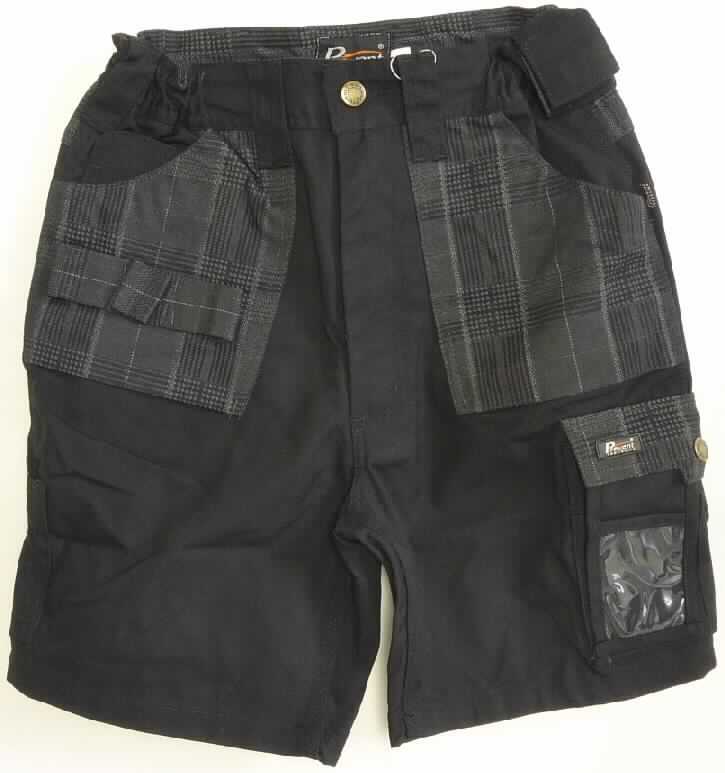 Kurze Hose, sog. Prevent-Trendline Arbeitsshort, Artikel PTSH, Größe 44-64, Foto siehe Anlage,
- veranschaulicht durch ein Warenmuster in Größe 44,
- aus verschiedenen etwa 0,6 mm dicken, einfarbigen (schwarzen) bzw. kariert bedruckten
  Geweben aus laut Etikett 65% Polyester (synthetische Chemiefasern) und 35% Baumwolle,
- in der Taille abschließend; mit einem angesetzten, elastischen Bund mit Gürtelschlaufen,
- vorn mit einer Öffnung mit Reißverschluss und Patte von links über rechts (Männerkleidung); am 
  Taillenbund mit einem Knopfverschluss,
- mit aufgesetzten Taschen,
-- vorn mit zwei Eingrifftaschen,
-- mit zwei Gesäßtaschen,
-- links mit einer Seitentasche mit Einschubfach aus Klarsichthülle (Kunststoff),
-- rechts mit einer Zollstocktasche,
- mit kurzen Hosenbeinen, die nicht die Knie bedecken (Seitenlänge: etwa 48 cm),
- an den Beinabschlüssen durch Umschlagen und Festnähen gesäumt.

"Kurze Hose, aus Geweben, für Männer, aus synthetischen Chemiefasern"