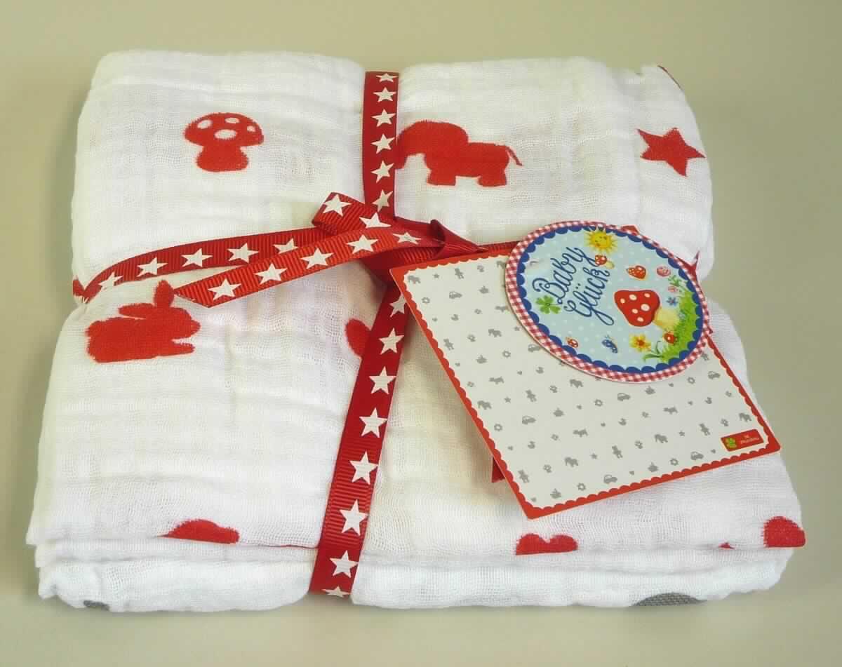 Bei den vorgelegten, als "Mullwindeln" bezeichneten Waren handelt es sich um zwei etwa 70,0 x 70,0 cm große, quadratische Tücher aus mit einfarbigen (rot oder grau) Abbildungen (z. B. Hase, Blume, Pilz, Herz) bedrucktem Gewebe aus Baumwolle mit gesäumten Rändern. Die Waren sollen mehrfach gefaltet als Windel oder Windeleinlage für Säuglinge und Kleinkinder verwendet werden. Nach ihrem Gebrauch können sie gewaschen und anschließend wieder verwendet werden. Die beiden Tücher sind mit einem mit Abbildungen von Sternen bedruckten sowie mit bedruckten Papieretiketten versehenen Spinnstoffband zu einem Bündel verschnürt und in einem Beutel aus bedruckter Kunststofffolie verpackt.

Abbildung siehe Anlage.

Derartige Waren gehören als "Windeln und Windeleinlagen für Säuglinge und Kleinkinder, aus anderen Spinnstoffen als Spinnstoffwatte, aus Gewebe" zur Codenummer 9619 00 50 90 0 des Zolltarifs.