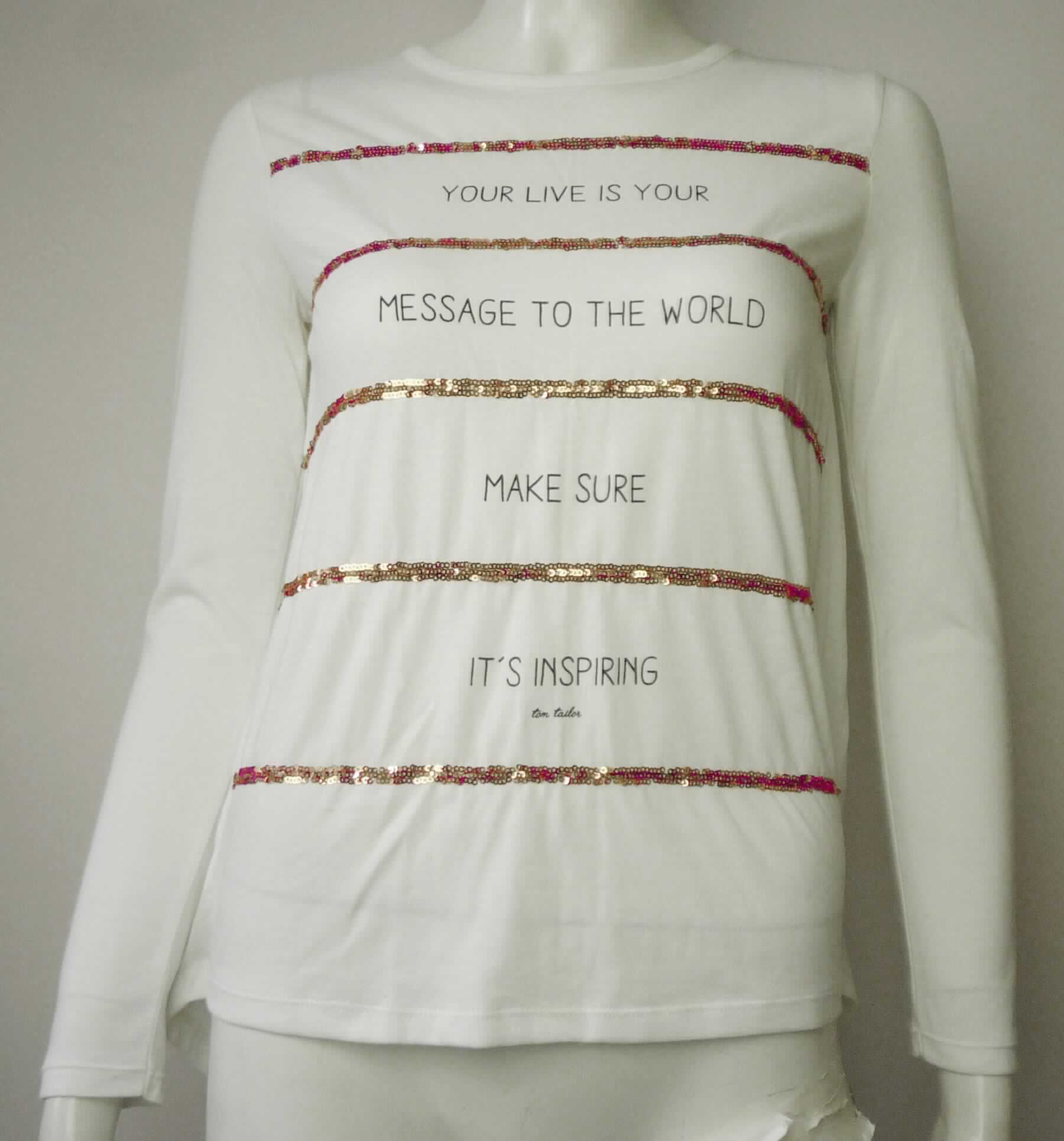 Modisches Unterhemd, sog. T-Shirt für Mädchen, Art. 1037857.00.40, Größe 152, Foto siehe Anlage,
- aus ca. 0,5 mm dicken (leichten), einfarbigen Gewirken aus laut Antrag 90 % Baumwolle und 10 % Polyester 
  (synthetische Chemiefasern), lt. Antrag wurde der Zuschnitt des mit einem Schriftzug bedruckten Vorderteils 
  vor dem Zusammennähen mit Pailletten bestickt,
- über die Taille reichend (Rückenlänge: ca. 62 cm),
- mit einem leicht halsfernen, runden Ausschnitt,
- ohne Öffnung und ohne Verschluss,
- im Rückenteil teilweise doppelt gearbeitet (in Form von zwei in die Seitennähte eingenähten Gewirkezuschnitten,
  die vom Halsausschnitt ausgehen und sich nach unten hin verjüngen); modisch gestaltet, damit kein T-Shirt,
- mit langen, eng anliegenden Ärmeln,
- wird unmittelbar auf der Haut getragen,
- am unteren Rand durch Umschlagen und Festnähen gesäumt.

"Unterhemd, aus Gewirken, aus Baumwolle"