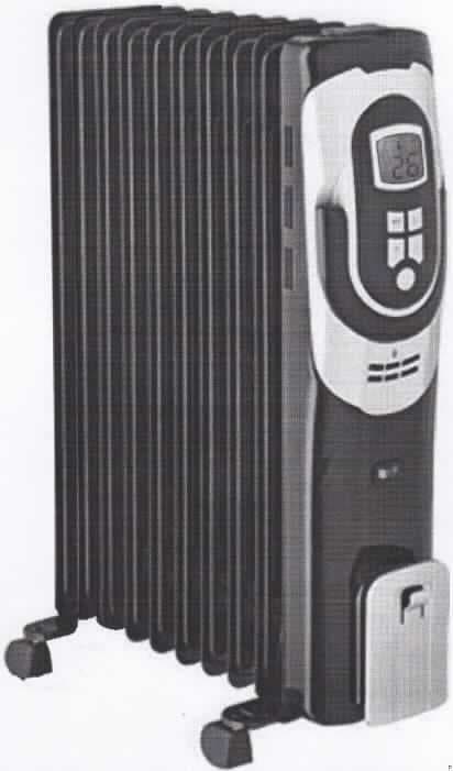 Ölradiator
- Radiator mit Flüssigkeitsumlauf (Öl), in einem rollbaren Metall-Gehäuse aus neun Rippen,
  mit eingebautem Raumthermostat, Antifrost-Funktion, LED-Display, Timer-Funktion, drei
  elektronisch wählbaren Leistungsstufen (800/1200/2000 Watt) bei einer Spannung von 230
  Volt sowie elektrischem Anschlusskabel und Kabelaufwicklung,
- mit zusätzlich eingebauter Digitaluhr,
- zum Beheizen von Räumen.

Der Ölradiator bestimmt den Charakter des Ganzen.

"Elektrisches Gerät zum Raumbeheizen, kein Speicherheizgerät (Zusammengesetzte Ware aus Ölradiator -charakterbestimmend- und Digitaluhr); sog. Radiator mit Flüssigkeitsumlauf"