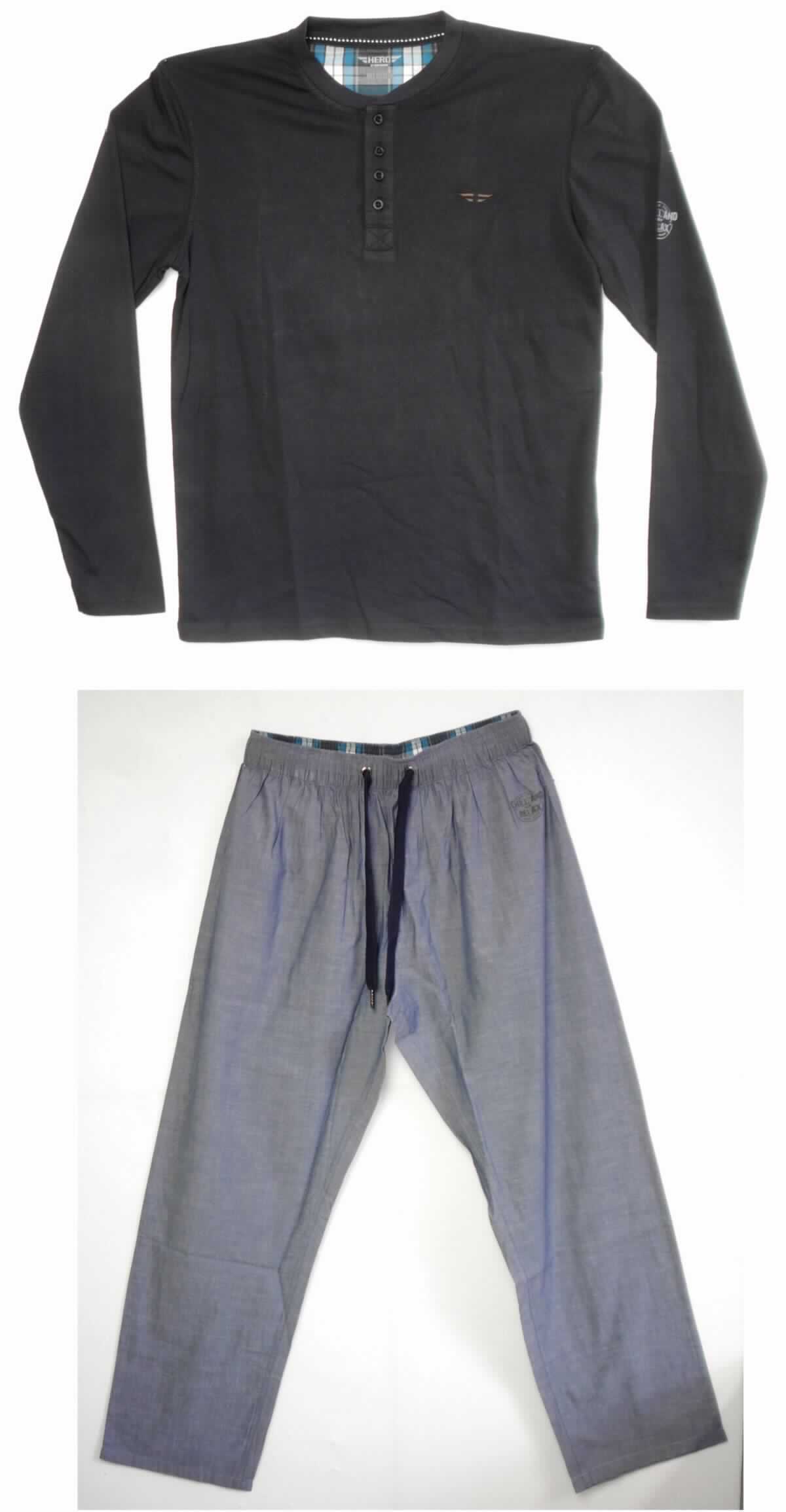 Hemd und lange Hose, sog. Schlafanzug für Männer, Artikel 8110 000 040, Größe L, Foto siehe Anlage,
- in einem Polybeutel mit bedrucktem Pappeinleger verpackt,
- als zweiteilige Zusammenstellung; kein Schlafanzug, da die Kleidungsstücke nach ihren objektiven Merkmalen 
  (insbesondere Schnitt, Ausstattung und Gesamteindruck) unterschiedslos im Bett oder an anderen Orten 
  getragen werden können und daher nicht dazu bestimmt sind, ausschließlich oder im Wesentlichen als 
  Nachtkleidung getragen zu werden,
- keine Kombination, da nicht aus ein und demselben Flächenerzeugnis hergestellt,
- Hemd:
-- aus ca. 0,6 mm dicken, einfarbigen Gewirken aus laut Antrag 100 % Baumwolle; mit durchschnittlich mehr als 
   10 Maschen je linearen Zentimeter in jeder Richtung,
-- über die Taille reichend (Rückenlänge: ca. 71 cm),
-- mit einem runden Halsausschnitt,
-- vorn mit einer nicht durchgehenden Öffnung mit Knopfverschluss von links über rechts (Männerkleidung), 
-- mit langen Ärmeln, an den Ärmelenden durch Umschlagen und Festnähen gesäumt; der linke Ärmel ist mit 
   einem Aufdruck verziert,
-- mit einer aufgestickten Verzierung im Brustbereich,
-- am unteren Rand durch Umschlagen und Festnähen gesäumt.

"Hemd, aus Gewirken, für Männer, aus Baumwolle"