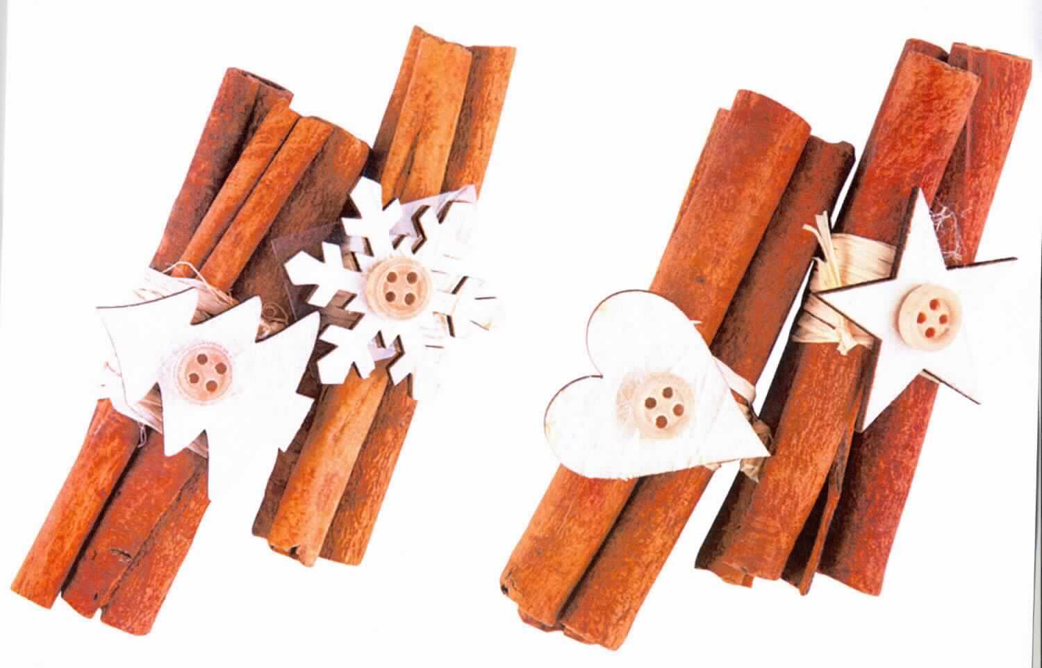 "Zimtstange mit Holzdeko, Art. 705336"
- aus 3 gerollten Stücken von Zimtrinde (durch die Verarbeitung ungenießbar gewordene Pflanzenteile), 
  mit Bastschlaufe (Zutat) umwickelt und zu einem Bündel zusammengefügt,
- jeweils mit einem Ziermotiv (Herz, Stern Tannenbaum oder Schneeflocke) mit Knopf aus Sperrholz 
  (lt. Antragsteller) versehen,
- wird üblicherweise vom Blumenhandel zu Zierzwecken geliefert (ohne Bezug zum Weihnachtsfest, nicht 9505).
(Abbildung siehe Anlage)

Der Charakter des Bündels wird hinsichtlich des Umfangs und der Menge durch die weitergehend bearbeiteten Pflanzenteile bestimmt.

"Andere Pflanzenteile als Moose und Flechten, ohne Blüten und Blütenknospen, zu Binde- und Zierzwecken 
(zusammengesetzte Ware aus getrockneten und weitergehend bearbeiteten Pflanzenteilen -charakterbestimmend- und Ziermotiven), sog. Zimtstangenbündel"