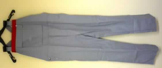 Arbeitslatzhose für Männer, sog. Latzhose, Größe 44, siehe Foto,
- 0,6 mm dicken, einfarbigen, köperbindigen Geweben aus laut Antrag 60% Baumwolle und
  40% Polyester (synthetische Chemiefasern),
- mit einem großen Brust- und einem Rückenlatz; mit längenverstellbaren Hosenträgern aus
  einfarbigen Gewirken,
- auf beiden Seiten in Taillenhöhe mit einer Öffnung und Knöpfen zum besseren Einstieg;
  vorn mit einer Öffnung mit Druckknopfverschluss und Patte von links auf rechts
  (Männerkleidung),
- mit einer Brusttasche, zwei seitlichen Eingriffstaschen und einer Gesäßtasche,
- weit geschnitten; ungefüttert,
- mit langen, bis zu den Knöcheln reichenden Hosenbeinen; an den Beinabschlüssen
  gesäumt,
- insbesondere wegen des einfachen und zweckbestimmten Zuschnitts und der Ausstattung
  erkennbar dazu bestimmt, ausschließlich oder hauptsächlich bei der Ausübung einer
  beruflichen Tätigkeit zum Schutz der Person getragen zu werden.