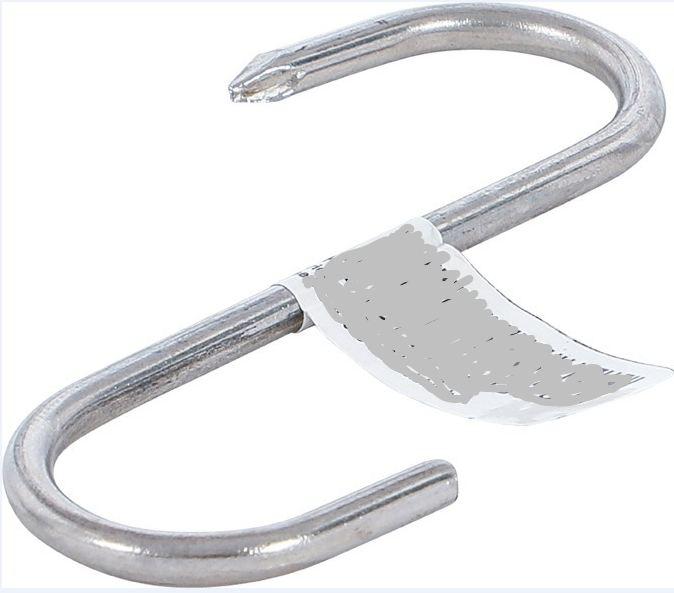 Es handelt sich um Haken (sog. Fleischerhaken) aus Stahldraht (max. Querschnittsabmessung:  weniger als 16 mm), die im mittleren Bereich in gerader Linie verlaufen und die zu den beiden Enden hin entgegengesetzt hakenförmig um 180° gebogen sind. Ein Ende ist stumpf, das andere Ende ist spitz gearbeitet.
Länge: 80 mm.
- Antragstellerangaben -

Abbildung siehe Anlage.

Derartige Erzeugnisse gehören als "andere Ware aus Stahldraht" zum TARIC-Code 7326 2000 90.