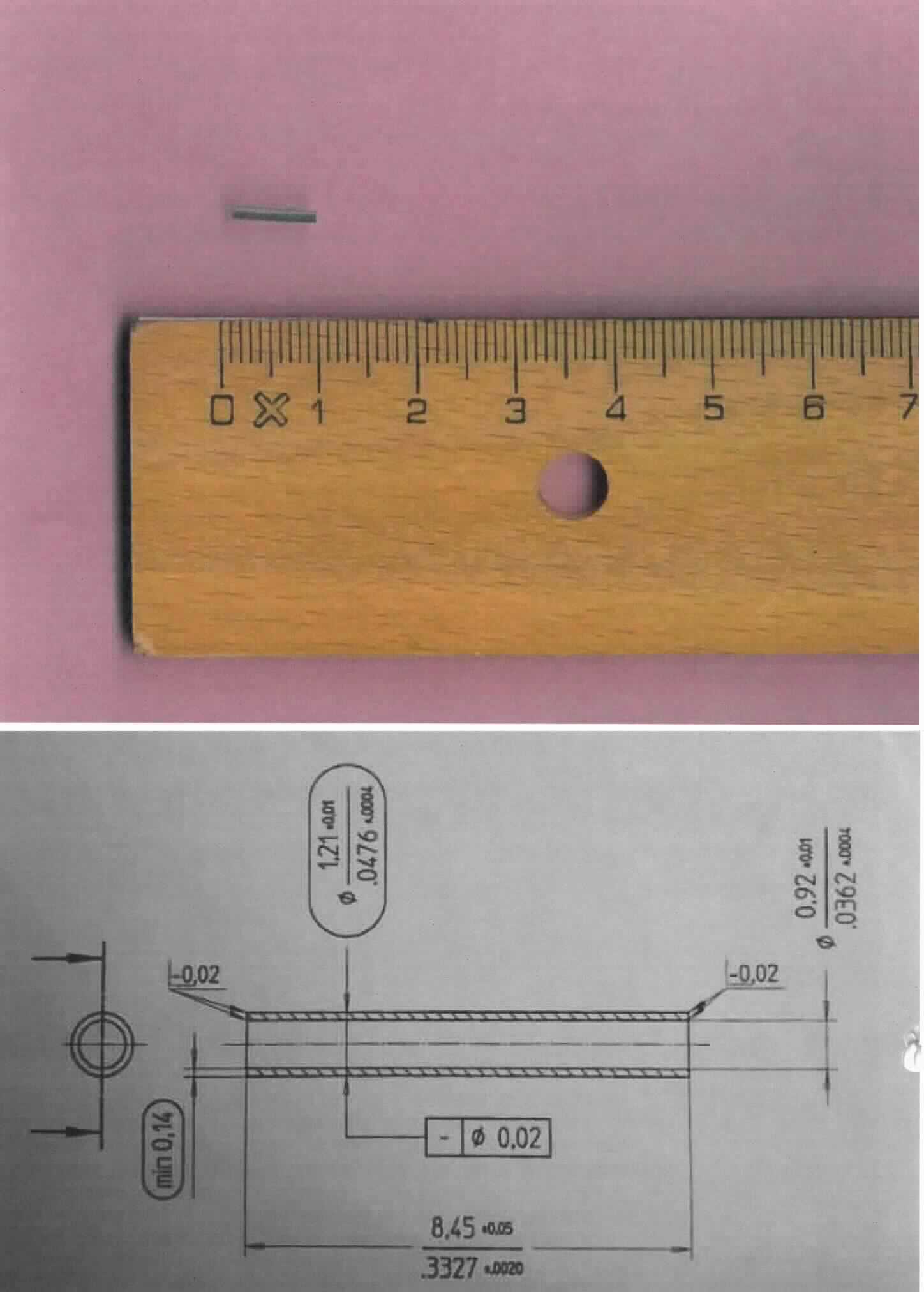 Nahtloses Rohr aus Stahl

Bei der Ware handelt es sich um ein nahtloses, konzentrisches Hohlerzeugnis mit über die gesamte Länge von ca. 8,45 mm gleichbleibendem kreisförmigem Querschnitt und einem äußeren Durchmesser von ca. 1,21 mm (Rohr, Hülse). Der innere Durchmesser beträgt ca. 0,92 mm. Nach den Angaben besteht das Rohr aus nicht rostendem Stahl mit der Werkstoffbezeichnung AISI 316 L (1.4435). Das Rohr wird als Teil einer implantierbaren Elektrode (Verbindungsglied) verwendet.

Ein erkennbares Teil einer Ware der Position 9021 liegt aufgrund der einfachen Geometrie nicht vor.

Die Ware ist nach ihrer Beschaffenheit als "anderes Rohr, nahtlos, mit kreisförmigem Querschnitt, aus nicht rostendem Stahl, kaltgezogen oder kaltgewalzt" in die Codenummer 7304 4100 90 0 des Zolltarifs einzureihen.