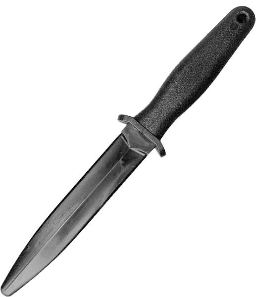 Nachbildung eines Messers aus Kunststoff (lt. Untersuchung)
- aus einem Kunststoff im Sinne der Anmerkung 1 zu Kapitel 39 gefertigt
- mit einer Länge von ca. 29 cm
- mit einem schweren, starren Griff mit Parierelement
- mit einer ca. 15 cm langen Klinge mit stumpfer Spitze aus biegsamem Kunststoff, nicht geschliffen
- auf Grund der biegsamen Klinge aus Kunststoff keine Waffe der Position 9307
- auf Grund des dauerhaften Materials kein Faschingsartikel der Position 9505
- lt. Antragsangaben zu Übungszwecken bei Abwehrtechniken oder beim Messerkampf bestimmt,
  nach objektiver Beschaffenheit jedoch weder als Sportausrüstungsgegenstand für einen
  bestimmten Kampfsport noch als Ausrüstung zum Fechten erkennbar, somit keine Einreihung
  in die Position 9506; kann auch als Theaterrequisite o.ä. verwendet werden
- keine Einreihung als Spielzeugwaffe der Position 9503, da nicht im Wesentlichen zur 
  spielerischen Unterhaltung bestimmt und geeignet
- in einem Kunststoffbeutel mit Aufkleber für den Einzelverkauf aufgemacht.

Die Ware wird zolltarifrechtlich als "andere als in den Positionen 3901 bis 3925 und in den TARIC-Codes 3926 1000 00 bis 3926 9097 77 genannte Ware aus Kunststoffen“ eingereiht.