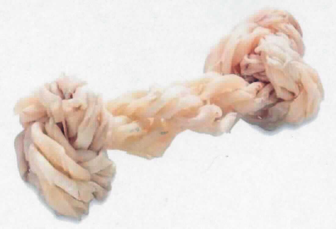 Andere Ware aus Leder, sog. Kauknochen gewickelt, Foto siehe Anlage, 
- laut Antragsangaben,
- in Knochenform gewickelt, 
- aus getrocknetem Rohhautleder, 
- - enthaarte und von Bindegeweberesten befreite tierische Haut, die durch eine sorgfältige Bearbeitung und 
    kontrollierte Trocknung so verändert wurde, dass sie der allgemeinen Begriffsbestimmung eines einfachen 
    Rohhautleders entspricht, 
- keine nutritiven Stoffe enthaltend (damit keine Zubereitung der Position 2309), 
- durch Formung und kontrollierte Trocknung weitergehend bearbeitet als in der Position 0511 zugelassen,
- verpackt in einem Polybeutel mit Aufkleber.

"Andere Ware aus Leder (Hundekauknochen), nicht zu technischen Zwecken"