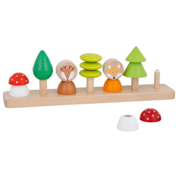 Bei der durch ein Datenblatt mit Abbildung veranschaulichten und als "Sortierspiel Kleine Waldfreunde, Art. 58423" bezeichneten Ware handelt es sich um ein Puzzle in Form eines Sortier-/Steckspiels, bestehend aus
- einer rechteckigen, ca. 30 x 5,5 x 1,5 cm großen Grundplatte aus Holz, auf der sich sieben etwa
  3 cm lange, zylinderförmige Holzstäbe befinden,
-- die Holzstäbe sind mit Farbmarkierungen ausgestattet,
- 15 farbig bedruckten, unterschiedlich geformten Sortiersteinen, die mittig mit einer Lochung
  versehen sind,
- die Sortiersteine sollen auf die farbig entsprechenden Holzstäbe der Grundplatte gesteckt werden,
  sodass sie passend zwei Pilze, zwei Nadelbäume, einen Laubbaum, einen Fuchs und ein Reh bilden,
- ohne Hinweise auf eine Fertigung in Handarbeit,
- dient der spielerischen Unterhaltung,
- in einem bunt bedruckten Pappkarton verpackt.

Derartige Erzeugnisse werden zolltarifrechtlich als "Puzzle, aus Holz, nicht handgearbeitet" eingereiht.