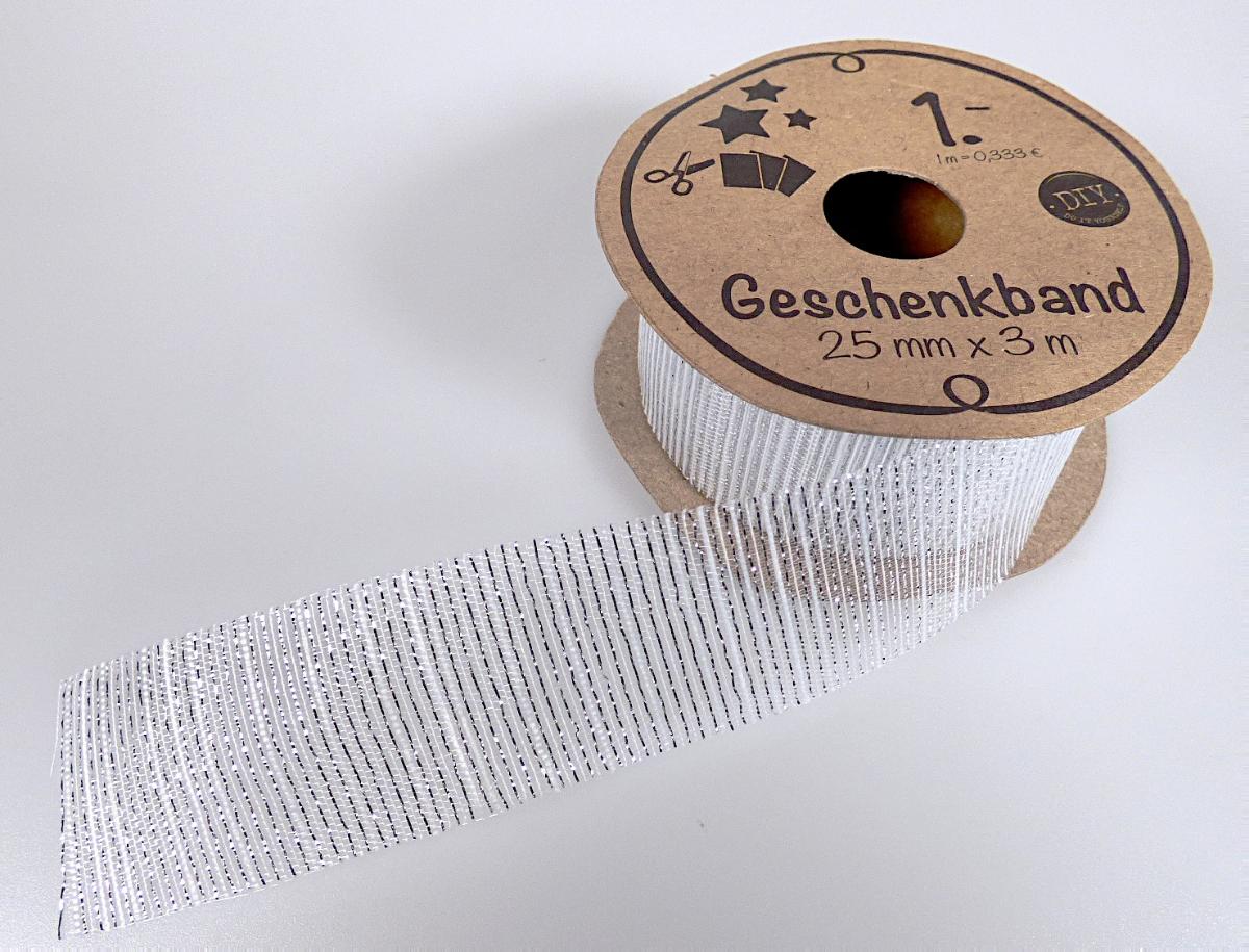 Band, sog. Geschenk/Netzband Metallic, Art. 253367, Foto siehe Anlage,
- auf einer Spule aus Pappe aufgerollt,
- als Meterware mit einer Breite von ca. 2,5 cm und einer Länge von laut Antrag 3 m,
- laut Untersuchungsergebnis:
-- aus einem Gewebe in Leinwandbindung aus überwiegend Garnen aus synthetischen Chemiefasern,
--- mit Kettfäden aus synthetischen Monofile (synthetische Chemiefasern), mit einem Durchmesser von
    weniger als 1 mm,
--- mit Schussfäden aus Garnen aus synthetischen Chemiefasern und metallisierten Garnen,
    bestehend aus einem metallisierten Streifen aus synthetischer Spinnmasse (mit einer Breite von
    weniger als 1 mm), welcher kreuzweise mit zwei Monofile (mit einem Durchmesser von weniger als
    1 mm) umwickelt ist,
- an den Längsseiten thermisch verfestigt (mit unechten Webkanten),
- kein Samt, Plüsch, Chenille- oder Schlingengewebe,
- keine Elastomergarne oder Kautschukfäden enthaltend.

"Band, keine Ware der Position 5807, anderes als in den Unterpositionen 5806 10 und 5806 20
 genannte, aus Chemiefasern, mit unechten Webkanten"