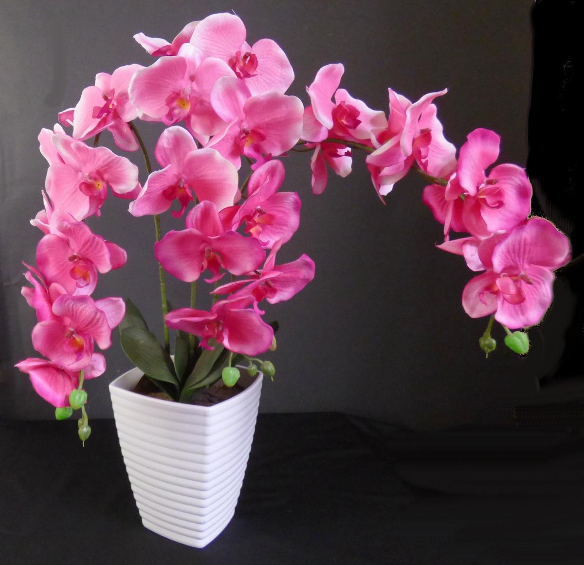 Ware aus künstlichen Blumen, sog. Orchidee im Topf, Artikel 219550, Foto siehe Anlage,
- in Form einer zusammengesetzten Ware, bestehend aus:
- - einem weißen Blumenübertopf aus Kunststoff (laut Antrag Polyethylen),
- - der Nachbildung von Blumenerde aus Melamin (laut Antrag),
- - der Nachbildung von Orchideen (künstliche Blumen); jeweils bestehend aus:
- - - Wurzeln aus Kunststoff,
- - - einem verzweigten Stiel mit geschlossenen Knospen aus Kunststoff,
- - - Blüten mit Blütenblättern aus Spinnstoff mit Adern und Blütenständen aus Kunststoff,
- die einzelnen Elemente der Orchidee sind in Blumenbindetechnik durch Ineinanderstecken
  und Kleben miteinander verbunden,
- im Hinblick auf das Erscheinungsbild (Zierwirkung) bestimmen die künstlichen Blumen
  den wesentlichen Charakter der Ware; die Blütenblätter aus Spinnstoff bestimmen wiederum
  im Hinblick auf das Erscheinungsbild (Zierwirkung) den wesentlichen Charakter der Orchideen.

"Ware aus künstlichen Blumen, aus Spinnstoff"