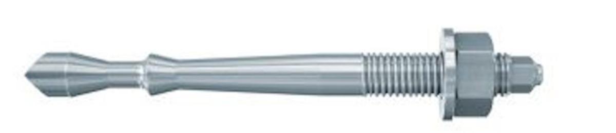 Sogenannter Highbond-Anker FHB II-A S M 10 x 60/10 gvz galvanisch verzinkt, Art.-Nr. 97072

Es handelt sich um einen annähernd zylindrischen Stift aus galvanisch verzinktem Stahl, der am sich verjüngenden Ende zu zwei hintereinander angeordneten Konussen ausgeformt ist. Das gegenüberliegende Ende ist auf einer Länge von etwa 20 mm mit einem Gewinde (M 10) und einem Außensechskant-Ansatz ausgestattet. Das Erzeugnis ist jeweils mit einer Unterlegscheibe und einer Sechskantmutter ausgerüstet und zu jeweils 10 Stück in einem Pappkarton verpackt. Es weist eine Zugfestigkeit von 800 MPa auf (Festigkeitsklasse 8.8).
Gesamtlänge: etwa 96 mm
Der Anker wird unter Anwendung von Injektions-Mörtel oder mit einer Mörtelpatrone (beide nicht Gegenstand dieser vZTA) zur Befestigung von schweren Lasten verwendet.
- Antragstellerangaben -
Abbildung siehe Anlage.

Derartige Erzeugnisse gehören als "andere Bolzen aus Stahl (kein nicht rostender Stahl), mit dazugehörenden Muttern und Unterlegscheiben, mit einer Zugfestigkeit von 800 MPa oder mehr" zum TARIC-Code 7318 15 48 90.