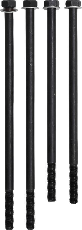 Es handelt sich um Schrauben aus Stahl (kein nicht rostender Stahl), in verschiedenen Längen, mit Kopf mit Außensechskant, die über eine Länge von etwa 52 mm mit einem metrischen Gewinde (M12 x 1,5) mit stumpfem Gewindeende versehen sind und eine Zugfestigkeit von mehr als 800 MPa aufweisen. Die Erzeugnisse sind jeweils mit einer dazu passenden Mutter, ebenfalls aus Stahl, ausgestattet. 
Die Schrauben mit dazugehörigen Muttern sind jeweils zu vier Stück gemeinsam mit einer Montageanleitung in einem Pappkarton für den Einzelverkauf aufgemacht und werden zum Absenken des Motors / Fahrschemels von Kraftfahrzeugen verwendet.
Gesamtlänge der Schrauben: 260 mm bzw. 300 mm.
- Antragstellerangaben -

Aufgrund des Umfangs und der Bedeutung für die Verwendung bestimmen die Schrauben mit dazugehörigen Muttern den Charakter der Warenzusammenstellung.

Abbildung siehe Anlage.

Derartige Erzeugnisse gehören als "andere Schrauben aus Stahl (kein nicht rostender Stahl), mit Gewinde, mit Kopf mit Außensechskant, mit einer Zugfestigkeit von 800 MPa oder mehr, mit dazugehörigen Muttern" zum TARIC-Code 7318 1588 80.