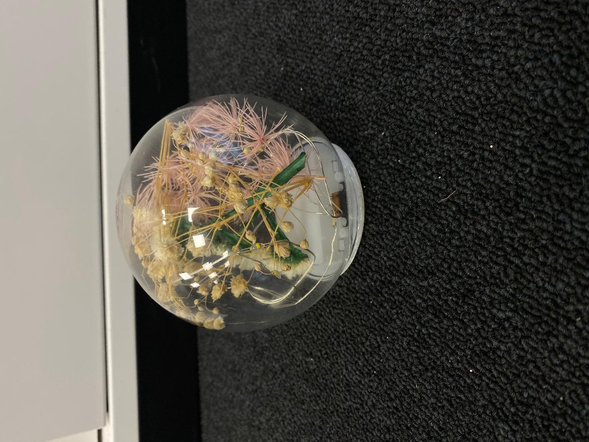 Glasware zur Innenausstattung, sog. Glas-Kugel mit Trockenblumendeko, Foto siehe Anlage,
aus verschiedenen Bestandteilen zusammengesetzte Ware, bestehend aus:
- einer Glasware zur Innenausstattung,
- - in Form eines kugelförmigen, unten offenen Hohlkörpers,
- - - aus klarsichtigem, gewöhnlichem Glas (laut Antrag),
- - mit einer Höhe von ca. 9 cm und einem Durchmesser von ca. 9,5 cm,
- - laut Antrag handgefertigt,
- getrockneten, teilweise gefärbten Blumen,
- - lose in die Kugel eingelegt,
- einem elektrischen Beleuchtungskörper,
- - in Form einer LED-Lichterkette,
- - aus einem Sockel aus Kunststoff durch das Innere der Kugel verlaufend,
- - mit integriertem Batteriefach mit Ein-/Ausschalter und Timer,
- stellt sich insgesamt nicht als elektrischer Beleuchtungskörper der Position 9405 dar, da die Ware
  nicht der Erhellung der Umgebung dient, sondern durch die Beleuchtung lediglich die Zierwirkung
  der Glasware erhöht wird,
- die getrockneten Blumen herrschen im Hinblick auf die Zierwirkung vor, die Glasware ist nach
  ihrer Bedeutung in Bezug auf die Verwendung (Schutz der Blumen) charakterbestimmend; somit
  verleiht keiner der Bestandteile der zusammengesetzten Ware den wesentlichen Charakter und
  diese ist der von den gleichermaßen in Betracht kommenden Positionen (0603 / 7013) in der
  Nomenklatur zuletzt genannten Position zuzuweisen.

"Glasware zur Innenausstattung, aus gewöhnlichem Glas, handgefertigt (manuelle Glasentnahme)"