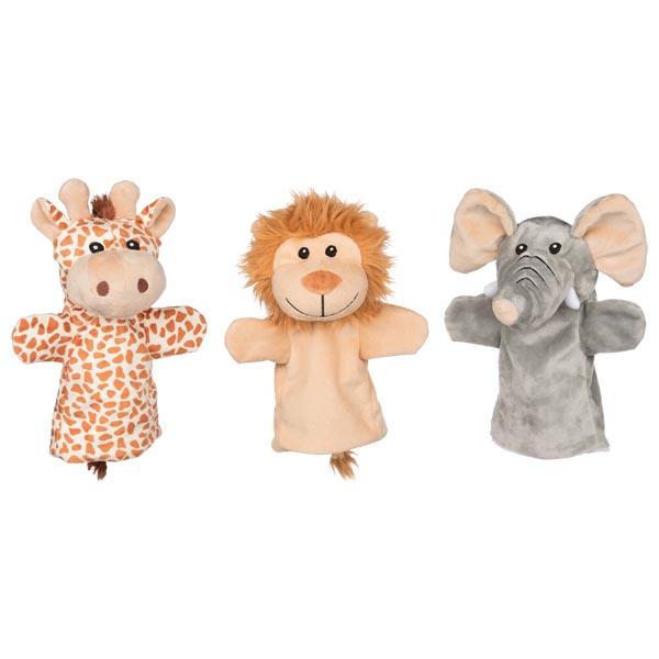Bei dem durch Abbildungen und Beschreibungen veranschaulichten und als "Handpuppen Wilde Tiere, 3fach, 6er Set" bezeichneten Erzeugnis handelt es sich um Spielzeug,
- einen stilisierten Elefanten, Löwen bzw. eine Giraffe darstellend,
- als Handpuppen gearbeitet,
- mit einem gefüllten Kopf samt aufgesticktem Gesicht,
  ausgearbeiteter Schnauze bzw. Rüssel sowie angenähten
  Ohren,
- jeweils mit einem ungefüllten Körper mit angenähten oberen Gliedmaßen,
- die gefüllten Teile der Tiere verleihen ihnen nicht den wesentlichen
  Charakter, sodass die Spielzeugtiere als ungefüllt anzusehen sind,
- der Unterkörper weist eine Öffnung auf, durch welche Hand
  und Finger hineingesteckt werden können, um die Tiere als
  Handspielpuppen zu verwenden,
- dienen der spielerischen Unterhaltung von Kindern,
- jeweils mit einem Hangtag versehen und als 6er Set in einem
  Polybeutel verpackt.

Derartige Erzeugnisse werden zolltarifrechtlich als "Spielzeug, Tiere oder nicht menschliche Wesen darstellend, kein Füllmaterial enthaltend, nicht aus Holz handgearbeitet" eingereiht.