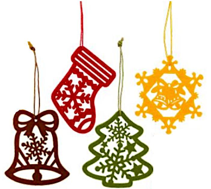 Nach den Antragsangaben sowie der vorgelegten Abbildung handelt es sich bei den sog. "Filzanhängern - weihnachtlich 4-fach sortiert, Art.-Nr. 801787" um vier verschieden gestaltete, flache Spinnstoffzuschnitte aus einfarbigen Vliesstoffen, die mit einer textilen Aufhängeschlaufe ausgestattet sind. 

Die Erzeugnisse mit den Abmessungen von ca. B 5,6 - 7,2 cm x H 7,6 cm; Dicke ca. 3 mm, stellen eine dunkelrote Glocke, eine grüne Tanne, eine gelbe Schneeflocke und eine rote Weihnachtssocke dar. Zur Erhöhung der Zierwirkung sind die Figuren mit dekorativen Ausstanzungen in Form von Sternen, Schneeflocken und Glocken versehen.

Derartig gestaltete Anhänger sind erkennbar dazu bestimmt und geeignet als Dekorationsartikel an den Weihnachtsbaum gehängt zu werden (Christbaumschmuck).

Zolltarifrechtlich handelt es sich um "Weihnachtsfestartikel, nicht aus Glas".