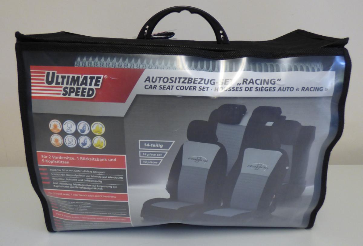 Autositzbezüge-Set, sog. Autositzbezug-Set "Racing", Foto siehe Anlage,
- als elfteiliges Set (zwei Vordersitzbezüge, jeweils zweiteilig für Sitzfläche und Rückenteil, ein 
  ein zweiteiliger Rücksitzbezug und fünf Kopfstützenbezüge) und mit einem bedruckten Pappeinleger
  in einer einfachen, mittels Reißverschluss zu schließenden Tasche [übliche Verpackung im Sinne der
  AV 5 b)] aus Spinnstoffen mit einer Vorder- und Rückseite aus klarsichtigen Folien aus Kunststoff und
  einer Tragevorrichtung verpackt; mit Befestigungsmaterial eingehend,
- laut Antrag in Universalgröße,
- aus verschiedenen Gewirken aus lt. Antrag 100 % Polyester (synthetische Chemiefasern),
-- mit Sitz- und Rückenflächen aus zweilagigen Flächenerzeugnissen mit Außenseiten aus einfarbigen
   Gewirken, die auf der Innenseite mit einer Lage aus Schaumkunststoff versehen sind; die Gewirke sind
   dicht, und bilden die Schauseite, sie dienen daher nicht nur der Verstärkung, somit kein Flächener-
   zeugnis des Kapitels 39,
-- mit Seiten bzw. Rückseiten aus ca. 0,5 mm dicken, einfarbigen Gewirken,
- jeder Bezug durch Zusammennähen konfektioniert,
- alle Bezüge an den Rändern elastisch verengt; Sitz- und Rückenteile zusätzlich mit Befestigungs-
  schlaufen versehen,
- beide Rücksitzbezüge jeweils mit zwei Reißverschlüssen ausgestattet,
- die Bezüge werden zusätzlich über die eigentlichen Autositzbezüge gezogen und stellen sich somit nicht
  als Teile von Autositzen dar (somit keine Ware der Position 9401),
- stellen sich nach ihrer Art (Bezüge für Autositze) auch nicht als Ware der Position 9404 (z. B. einer den
  Bettausstattungen ähnliche Ware) dar.

"Andere Waren zur Innenausstattung (Autositzbezüge) aus Spinnstoffen, keine Waren der Position 9404,
 aus Gewirken"