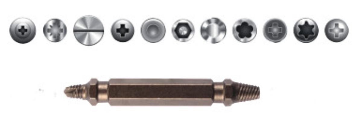 Schraubenentferner

- fallweise auswechselbares Werkzeug in Form eines Bits mit Sechskantantrieb,
  vollständig aus unedlem Metall (Stahl)

- ein Ende zu einer Frässpitze, das andere Ende zu einer Linksausdreherspitze
  ausgeformt (Ware mit verschiedenen Funktionen)

- zum Anbohren (Fräsen) und anschließenden Ausdrehen von beschädigten
  Schrauben (mit rund gedrehtem Kopf )

- in einer Blisterpackung verpackt

Die Ware mit verschiedenen Funktionen ist gemäß AV 3 c) in die zuletzt genannte
der gleichermaßen in Betracht kommenden Unterpositionen einzureihen.

Derartige Erzeugnisse gehören als "andere auswechselbare Werkzeuge
(Schraubendrehereinsätze), zur Verwendung in mechanischen Handwerkzeugen
oder in Werkzeugmaschinen, mit arbeitendem Teil aus unedlem Metall" zur
Codenummer 8207 9030 00 0 des Zolltarifs.