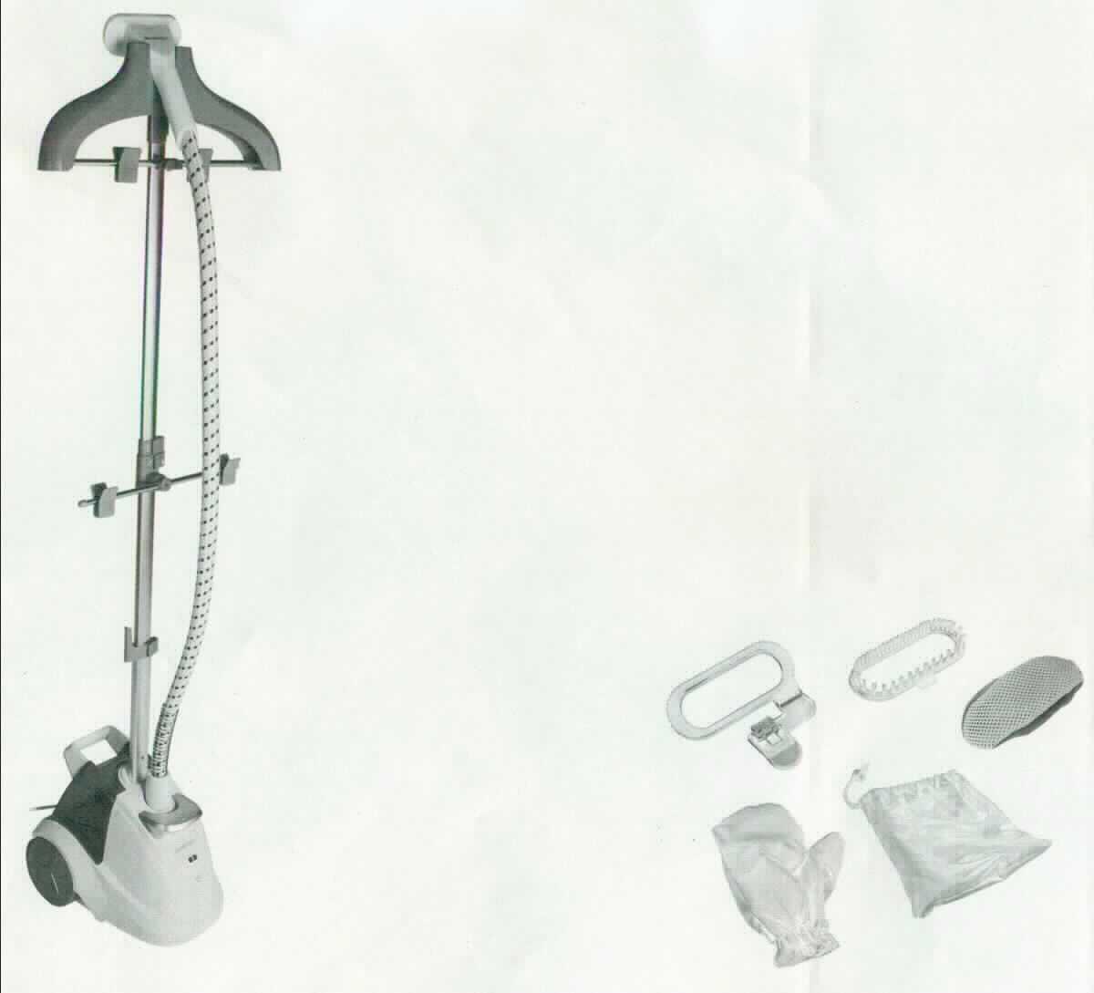 Dampfglättersystem
- aus einem Gehäuse mit zwei Laufrollen und Tragegriff, abnehmbarem Wassertank, Heizkessel
  zur Dampferzeugung, Netzkabel, Ein-/Ausschalter und Betriebsleuchte (Nettogewicht 3,9 kg),
  höhenverstellbarer Teleskopstange mit Hosenbügel und Halterung für Düse, Kleiderbügel sowie
  Dampfschlauch mit Griff und Düse (Abbildung siehe Anlage),
- für eine Spannung von 220 - 240 Volt und eine Leistungsaufnahme von 1370 - 1630 Watt,
- in einer gemeinsamen Verkaufsumschließung mit Stoffbürste, Faltenzubehör, Schonbezug,
  Schutzhandschuh, Aufbewahrungsbeutel und Bedienungsanleitung (Beipack),
- zum Bügeln, Glätten, Erfrischen von Textilien im Haushalt durch Dampfausstoß.

Der Dampfglätter bestimmt bezüglich der Bedeutung für die Verwendung den Charakter der Warenzusammenstellung.

"Den Dampfstrahlapparaten ähnlicher Strahlapparat, andere Maschinen als von den TARIC-Codes 8424 1000 10 bis 8424 3010 00 erfasst, nicht mit Druckluft betrieben (Warenzusammenstellung in Aufmachung für den Einzelverkauf aus Dampfglätter und nicht charakterbestimmendem Beipack)"