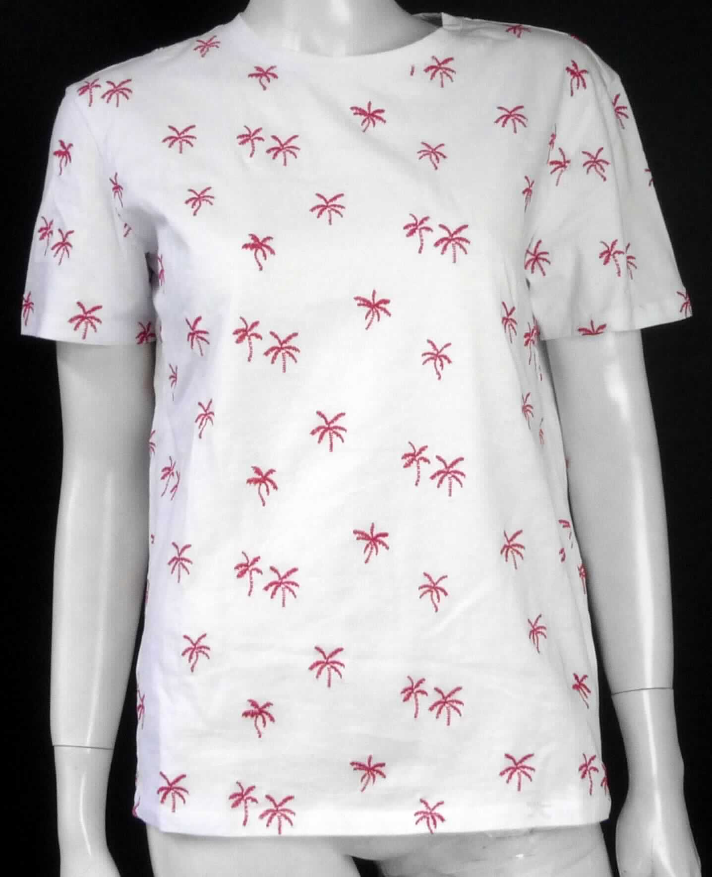 Bluse, sog. T-Shirt, Art. 24969702127, Größe M, Foto siehe Anlage,
- aus einer Stickerei der Position 5810, mit einem Stickgrund aus ca. 0,5 mm dicken, einfarbigen Gewirken aus laut 
  Antrag 100 % Baumwolle,
- über die Taille reichend (Rückenlänge: ca. 62 cm),
- mit einem runden Halsausschnitt mit gerippt gewirkter Randeinfassung,
- ohne Öffnung und ohne Verschluss,
- ohne Hinweise auf den Trägerkreis (unisex),
- mit kurzen Ärmeln,
- am unteren Rand durch Umschlagen und Festnähen gesäumt,
- aufgrund des verwendeten Flächenerzeugnisses keine Ware des Kapitels 61.

"Bluse, aus Stickereien, für Frauen, aus Baumwolle, nicht nach dem Batikverfahren handbedruckt"