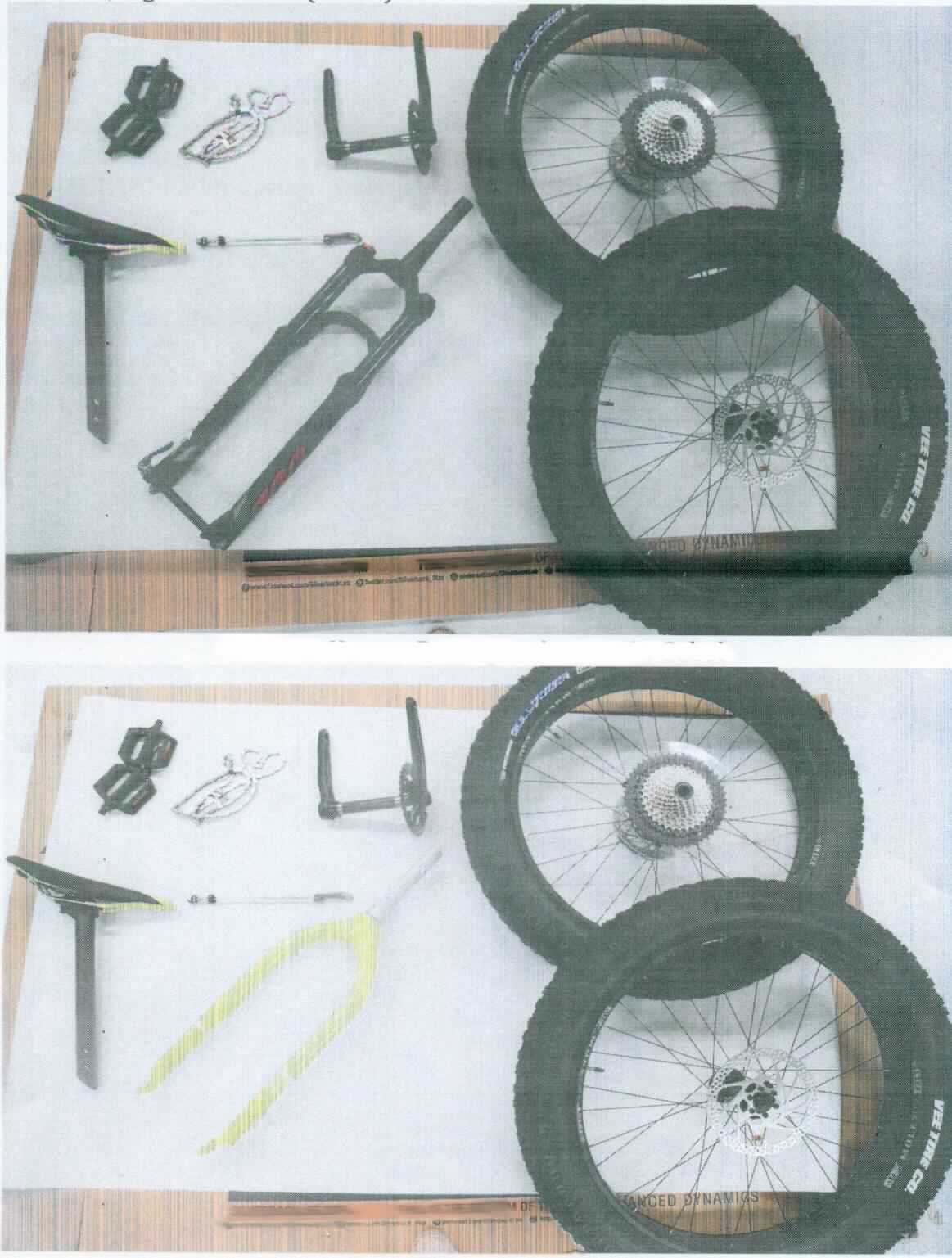 Zusammenstellung, sog. Karton Set B, bestehend aus teilweise bereits montierten Fahrradteilen (Laufrädern, Vorderradgabeln - starr oder gefedert -, Bremsscheibe, Kurbelgarnitur, Pedale, Sattel, Sattelstütze, Schnellspanner, Kette), Foto siehe Anlage,
- getrennte Einreihung aller Bestandteile, da es sich weder um ein unvollständiges Fahrrad, noch
  um eine Warenzusammenstellung zur Befriedigung eines speziellen Bedarfs oder um eine aus
  verschiedenen Bestandteilen zusammengesetzte Ware handelt,
- Bremsscheibe, 
- - aus unedlem Metall gefertigt
- - mit einem Durchmesser von ca. 170 mm,
- - mit mehren Lochungen versehen,
- - wird an der Nabe (nicht Gegenstand der vZTA) eines Fahrrads montiert und dient gemeinsam
    mit den Bremsbelägen dazu, die Bewegungsenergie des Fahrrads durch Reibung zwischen
    den Bremsbelägen und der Bremsscheibe in Wärmeenergie umzuwandeln, um so eine 
    Geschwindigkeitsverringerung zu erzielen,
- - stellt sich insbesondere aufgrund der Form und der Abmessungen als ein erkennbares
     Teil der Bremse eines Fahrrades dar.

"Teil für Fahrräder der Position 8712, Teil für Bremse (Bremsscheibe)"