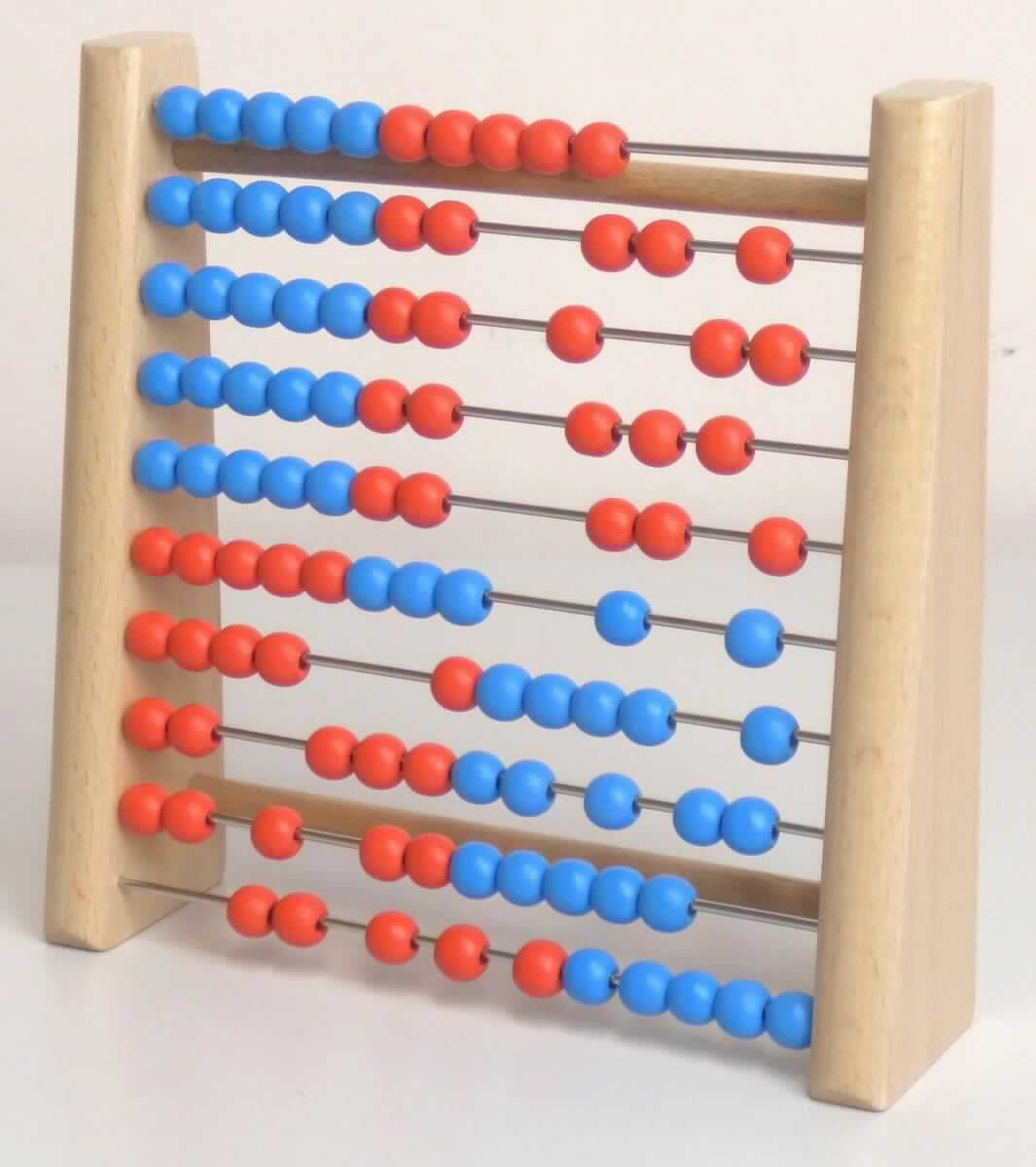 Abakus, sog. Rechenrahmen, im Wesentlichen bestehend aus einem ca. 17,0 x 5,0 x 16,5 cm großem Holzrahmen mit zwei Seitenteilen und zwei waagerecht eingespannten Holzstäben auf der Rückseite sowie 10 waagerecht eingespannten Metallstangen auf der Vorderseite. Auf jeder Stange sind 10 farbige Holzkugeln (5x rot und 5 x blau) aufgefädelt (äußere Form siehe Abbildung in der Anlage). 
Der Rechenrahmen ist ein Rechenhilfsmittel und dient dem Erlernen der Grundrechenarten.

Die Ware wird als "Recheninstrument, nicht von den Unterpositionen (KN) 9017 1010 bis 9017 2039 erfasst" eingereiht.
