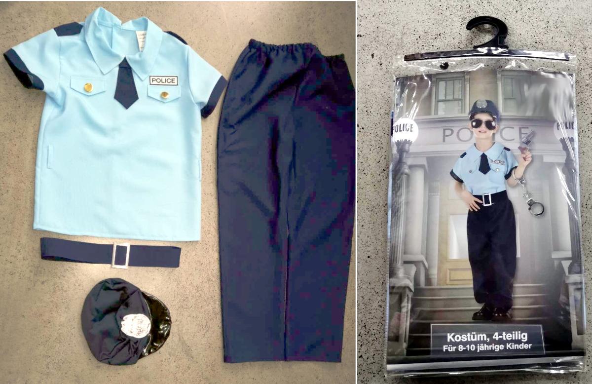 Kinderkostüm Polizist, Größe 8-10 Jahre (entspricht den Größen 128 bis 140), Foto siehe Anlage,
- Zusammenstellung, bestehend aus einer langen Hose, einer Bluse, einem Gürtel und einer Mütze,
- gemeinsam mit einem bedruckten Pappeinleger in einem Polybeutel mit Aufhängevorrichtung verpackt,
- keine Kombination, da die Kleidungsstücke nicht vollständig aus ein und demselben Flächenerzeugnis
  hergestellt sind,
- getrennte Einreihung aller Bestandteile, weil die Kleidungsstücke nicht zusammen in eine Position ein-
  gereiht werden können,
- alle textilen Flächenerzeugnisse bestehen aus laut Antrag 100 % Polyester (synthetische Chemie-
  fasern),
- Gürtel:
-- mit einer Länge von ca. 74 cm und einer Breite von ca. 4,5 cm,
-- aus einem zweilagigen, durch Kleben miteinander verbundenen Flächenerzeugnis mit einer Außenlage
   aus einfarbigen Geweben und einer Innenlage aus Vliesstoffen,
-- mit einem Klettverschluss zu schließen,
-- mit einer Zierschnalle aus augenscheinlich Metall ausgestattet,
-- durch Zusammenfügen konfektioniert,
-- ohne Hinweise auf Handarbeit,
-- individuelles (selbstständiges) Einzelstück, das eine Ergänzung von Kleidung darstellt,
-- gehört als Maskenkostüm aus Spinnstoffen nicht zum Warenkreis der Position 9505.

"Anderes konfektioniertes Bekleidungszubehör (Gürtel), aus Geweben und Vliesstoffen, nicht handge-
 arbeitet"