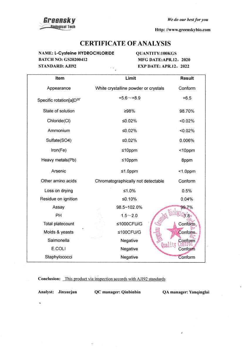 Organische Thioverbindung; L-Cystein-Hydrochlorid-Anhydrat

Bei der Ware handelt es sich laut den vorgelegten Datenblättern um die chemisch einheitliche Verbindung L-Cystein-Hydrochlorid-Anhydrat mit einer Reinheit von mindestens 98%. Die CAS-Nummer lautet 52-89-1. Synonyme Bezeichnungen sind L-Cystein-HCl (wasserfrei) und 2-Amino-3-mercapto-propansäure-hydrochlorid. Die Ware kennzeichnet sich als weißes, kristallines Pulver.

Die Ware ist als andere organische Thioverbindung, Derivat des Cysteins, in die Unterposition 2930 9016 der Kombinierten Nomenklatur einzureihen.