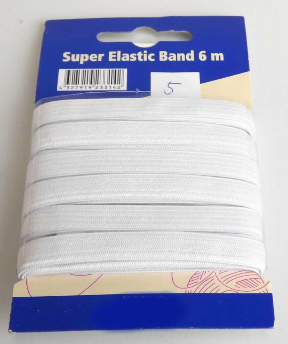 Gewirke, sog. Super Elastic Band, Art. 14208706, Foto siehe Anlage,
- als Meterware auf einer Pappkarte, laut Antrag mit einer Länge von 6 m und einer Breite von 5 mm,
- aus synthetischen Chemiefasern und Kautschukfäden, mit einem Anteil an Kautschukfäden von mehr als 5 GHT,
- ohne Flor- oder Schlingenoberfläche,
- stellt sich als Gewirke dar, somit keine Ware der Position 5806.

"Gewirke mit einer Breite von weniger als 30 cm und mit einem Anteil an Kautschukfäden von mehr als 5 GHT, 
 anderes als solche der Position 6001"