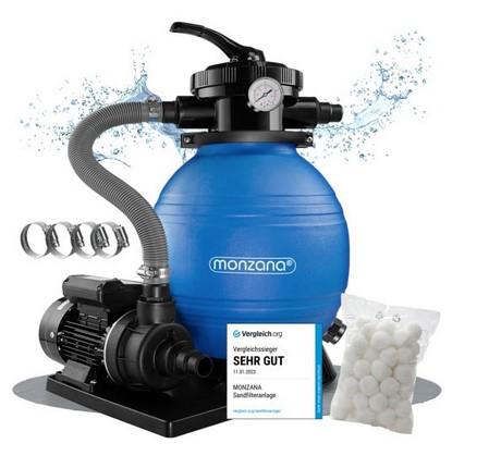 Sandfilteranlage (Abbildung siehe Anlage),
- aus einem Sandtank mit einem Tankvolumen von 25 L in einem annähernd
  eiförmigen Gehäuse mit aufgesetztem Ventilkopf mit Griff und Pumpenanschluss,
  Wasserzu- und -ablauf sowie einem Manometer, über einen Schlauch mit einer
  motorbetriebenen Pumpe verbunden, noch ohne Sandfüllung,
- mit einer maximalen Leistungsaufnahme von 450 W und einer maximalen Wasser-
  fördermenge von 10200 L/h,
- zum Reinigen und Filtrieren des geförderten Wassers mittels Sand - kennzeichnende
  Haupttätigkeit - sowie zum Messen des Drucks,
- in einer gemeinsamen Verkaufsumschließung mit Beipack (Filterbälle, Bedienungsanleitung).
Die Sandfilteranlage bestimmt den Charakter der Warenzusammenstellung.

"Apparat zum Filtrieren oder Reinigen von Flüssigkeiten, zum Filtrieren oder
 Reinigen von Wasser, keine Ware der TARIC-Codes 8421 2100 10 und 8421 2100 20
 (Kombination aus Filter -kennzeichnende Haupttätigkeit - und Manometer, in funktioneller
 Einheit mit Pumpe, unvollständig, in Warenzusammenstellung in Aufmachung für den
 Einzelverkauf mit nicht charakterbestimmendem Beipack)"