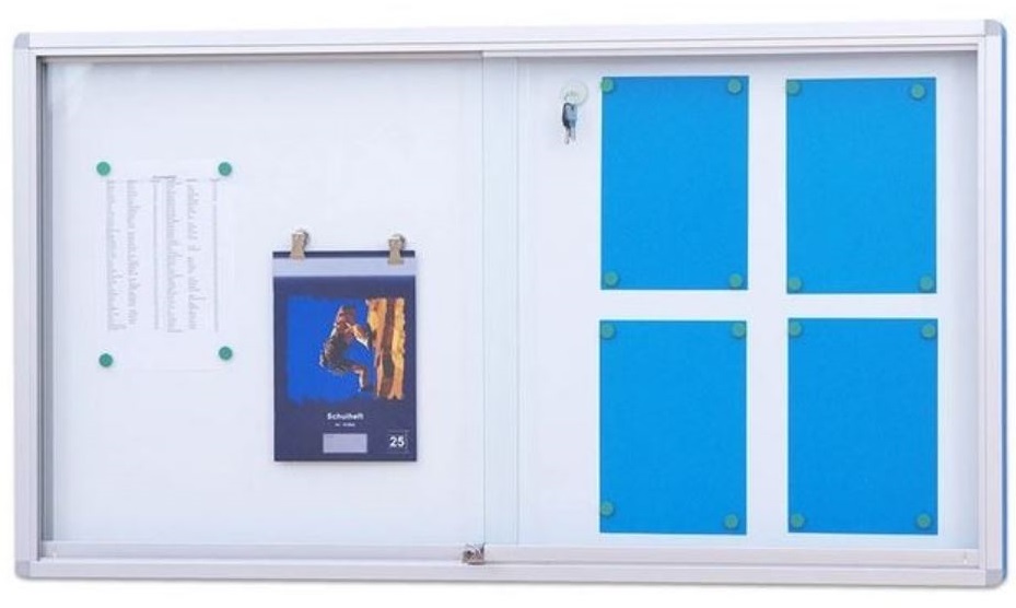 Zusammenstellung, bestehend aus zwei vorgespannten Einschichten-Sicherheitsgläsern
(Schiebetüren) und einem Druckknopffschloss, sog. Glas für Info-Schaukasten, Foto siehe
Anlage,
- getrennte Einreihung aller Bestandteile, da es sich weder um eine Warenzusammenstellung
  zur Befriedigung eines speziellen Bedarfs, noch um eine aus verschiedenen Bestandteilen
  zusammengesetzte Ware handelt,
- keine unfertige Ware im Sinne der AV 2 a), da die Zusammenstellung im vorliegenden Zustand
  nicht die wesentlichen Beschaffenheitsmerkmale der fertigen Ware aufweist,
- Druckknopfschloss, lt. Antrag:
- - zylindrisch geformt und mit einer Befestigungsvorrichtung versehen, 
- - aus einer Zinklegierung, 
- - mit den Abmessungen: ca. 40,5 mm x 28 mm x 44 mm, 
- - mit zwei Schlüsseln zum Schließen des Schlosses, 
- - zum Verschließen eines Info-Schaukasten mit gläsernen Schiebetüren 
    und Aluminiumrahmen, 
- - wird das Schloss in eine Leiste zur Befestigung der Schiebetüren eingesteckt und
    angeschraubt. 

"Anderes Schloss (zum Schließen mit Schlüssel), aus unedlen Metallen"