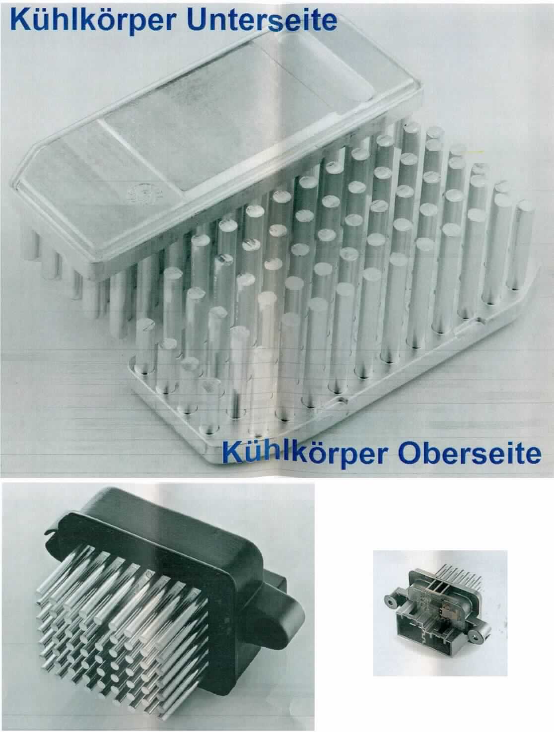 Sog. Kühlkörper VDG0006A1, im Wesentlichen bestehend aus einer Platte mit 63 runden Kühlfins (68 x 25 x 28 mm LBH) und einer Bodenstärke von 6 mmm. Die Kühlfins haben einen Durchmesser von 3 mm und werden aus einem Aluminiumblock kaltgepresst hergestellt (siehe Abblildung in der Anlage). Die Oberfläche des Kühlkörpers ist entfettet.
Der Kühlkörper ist nach Maßzeichnung gefertigt und wird auf ein Gehäuse befestigt. In dieses Gehäuse wird ein Regler zur Ansteuerung von Gebläsemotoren in Fahrzeugklimaanlagen (nicht Gegenstand dieser vZTA-Entscheidung) eingebaut. Die Elektronik des Reglers wird durch den Kühlkörper und die dadurch vergrößerte wärmeabgebende Oberfläche gekühlt und die Abwärme in den Luftstrom der Klimaanlage abgegeben.

Die Ware wird als "Teil, erkennbar hauptsächlich für Regler (hier: Gebläseregler), nicht für zivile Luftfahrzeuge bestimmt" eingereiht.