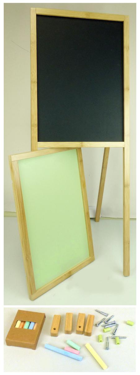 Bei der Ware handelt es sich um eine sog. „Bambus Staffelei“ (Artikelnummer 7706226) in Form einer Warenzusammenstellung in Aufmachung für den Einzelverkauf bestehend aus:
- einer ca. 96 x 36 cm (L x B) großen, noch nicht zusammengesetzten Standmaltafel, auf einer Seite mit einer schwarzen Tafel und auf der anderen Seite mit einer weißen Tafel (mit Klemmhaltern aus Kunststoff) versehen,
- einem Ablagebrett aus Holz und
- zwölf ca. 8 cm lange Zeichenkreiden (verschiedene Farben) in einem Pappkarton.

Die Tafel bestimmt aufgrund ihres Umfanges und ihrer Bedeutung für die Verwendung den Charakter der Warenzusammenstellung.

Die in einem Karton verpackte Warenzusammenstellung ist als "Tafel zum Schreiben, auch gerahmt" einzureihen.