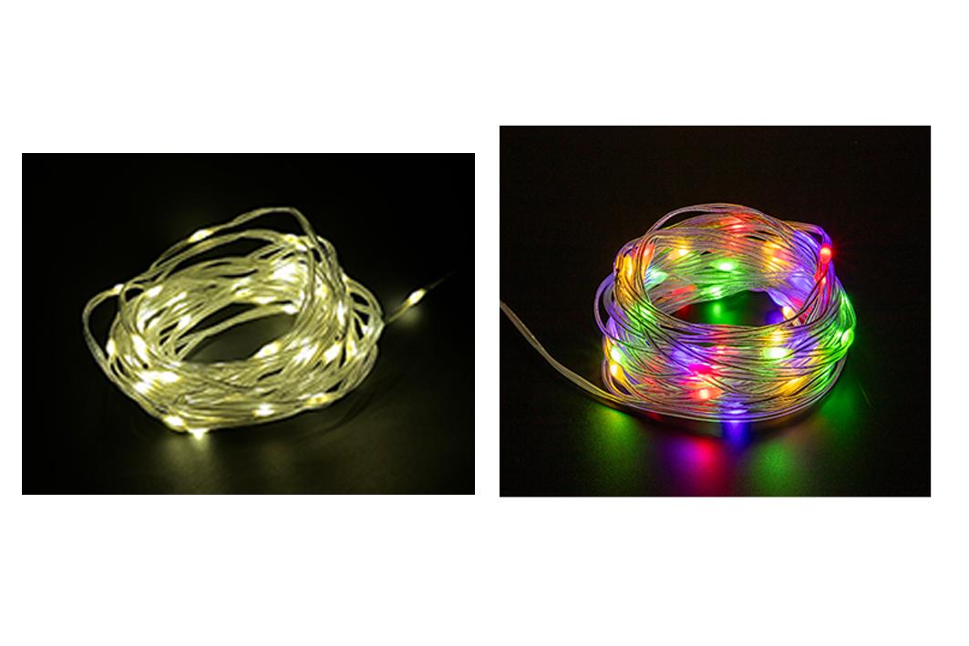 Bei der sog. 50er LED-Lichterkette mit Timer (in zwei Ausführungen) handelt es sich um eine ca. 500 cm lange Lichterkette, bestehend aus einer Girlande aus zwei mit farblosem Kunststoff isolierten elektrischen Kabeln mit 50 im Abstand von ca. 10 cm fest angebrachten, weiß bzw. in Farben leuchtenden LED-Lichtquellen in Tropfenform. 
Die Lichterkette ist mit acht Leuchtvarianten (u. a. Dauerlicht und Blinklicht), einer ca. 30 cm langen Zuleitung, einem Batteriefach, einer Timerfunktion und einem Bedienknopf zum Umschalten zwischen den einzelnen Lichteffekten bzw. zum Ein-/Ausschalten ausgestattet.
 
Aufgrund der neutralen Gestaltung handelt es sich um eine Lichterkette, die für verschiedene Dekorationszwecke verwendet wird. 
 
Die Ware ist in einer transparenten, formstabilen Kunststoffverpackung aufgemacht.
 
Das Erzeugnis ist als "elektrischer Beleuchtungskörper, anderweit weder genannt noch inbegriffen, nicht von den Unterpositionen (HS) 9405 11 bis 9405 41 erfasst, ausschließlich zur Verwendung mit LED-Lichtquellen bestimmt, kein Scheinwerfer, aus Kunststoffen" einzureihen.