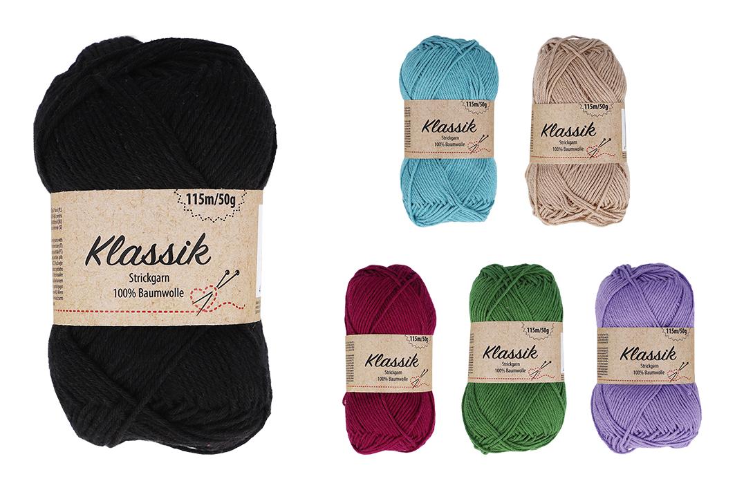 Garne, sog. Strickgarn 50 g Klassik, Art. 729684, Foto siehe Anlage,
- laut Antrag:
-- mit einer bedruckten Papierbanderole umhüllt,
-- 6-farbig sortiert, jeweils 10 Knäuel in den Farben brown, berry, green, blue, lilac und black,
-- jeweils:
--- mit einer Länge von 115 m,
--- gefärbt,
--- gezwirnt, mit einer S-Drehung als letzter Drehung,
--- aus Baumwolle,
--- mit einem Titer von ca. 4400 dtex,
--- mit einem Gewicht von 50 g,
- stellt sich weder als Nähgarn noch als Bindfaden dar,
- in Aufmachung für den Einzelverkauf.

"Garn aus Baumwolle, kein Nähgarn, in Aufmachungen für den Einzelverkauf, mit einem Anteil
 an Baumwolle von mehr als 85 GHT"