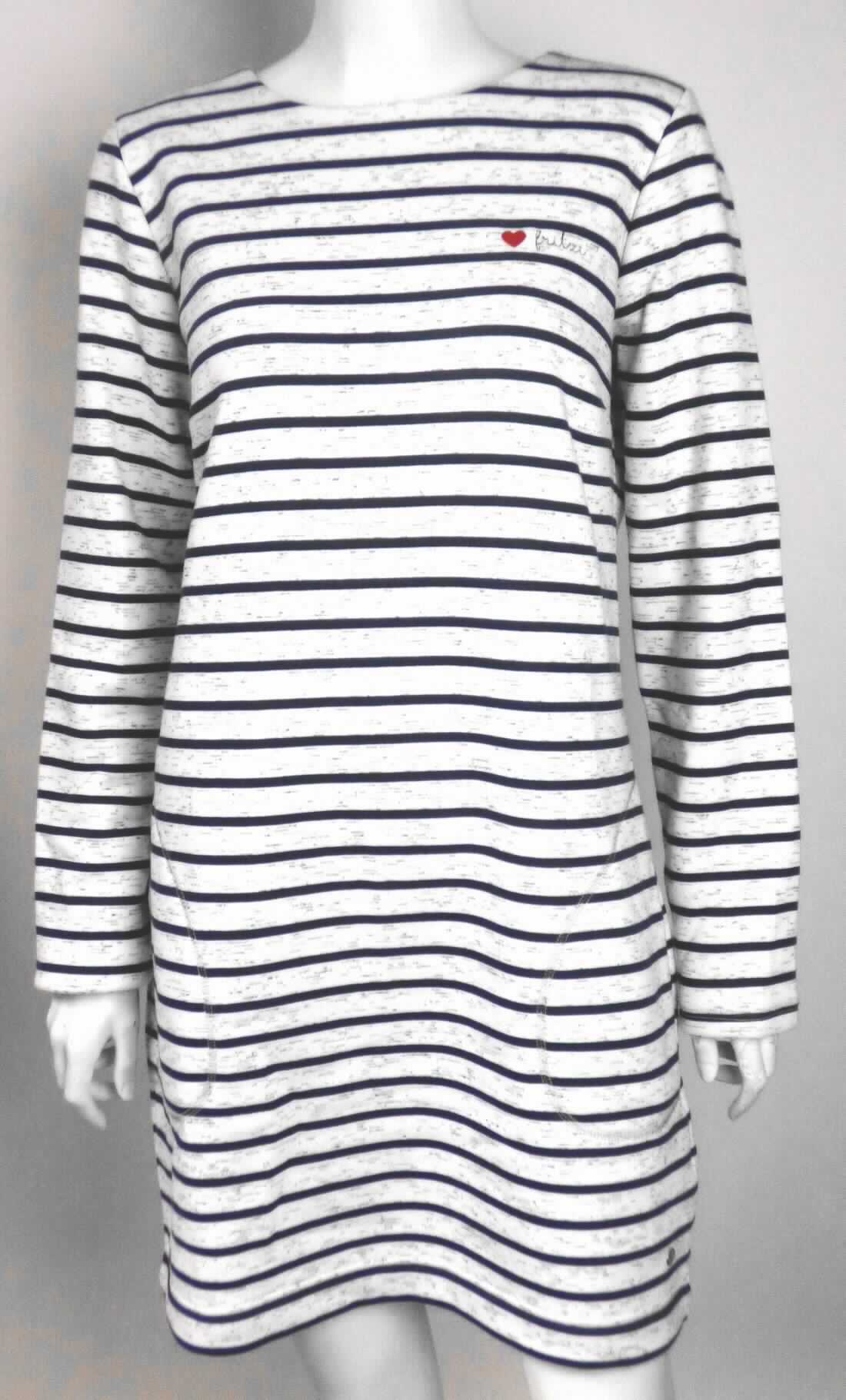 Kleid, sog. Damen Oberteil, Größe S, Foto siehe Anlage,
- aus ca. 1,9 mm dicken, einseitig (Innenseite) gerauten, buntgewirkten Gewirken (melierte Garne) aus laut Antrag 
  70 % Baumwolle und 30 % Polyester (synthetische Chemiefasern),
- über den halben Oberschenkel reichend (Rückenlänge: ca. 89 cm),
- mit einem runden Halsausschnitt, 
- hinten mit einer ca. 24 cm langen Öffnung mit Reißverschluss,
- mit langen Ärmeln, 
- mit eingesetzten Taschen unterhalb der Taille,
- am unteren Rand und an den Ärmelenden durch Umschlagen und Festnähen gesäumt,
- kann aufgrund der Länge ohne ein weiteres, den Unterkörper bedeckendes Kleidungsstück getragen werden.

"Kleid, aus Gewirken, für Frauen, aus Baumwolle"
