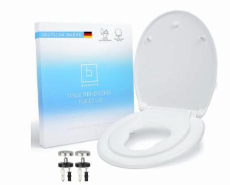 Nach den Angaben der Antragstellerin sowie der vorliegenden Produktabbildung handelt es sich um einen doppelten Toilettensitz mit Deckel aus Duroplast, einem Kunststoff im Sinne der Anmerkung 1 zu Kapitel 39. 
Toilettensitz, zusätzlicher Toilettensitz für Kinder und Deckel sind durch Metallscharniere miteinander verbunden und verfügen an der Unterseite jeweils über Auflagepuffer. Darüber hinaus ist der WC-Sitz mit einer Absenkautomatik versehen. 
Das Erzeugnis ist für den Einzelverkauf in einer sog. Mailorderbox verpackt und wird mit Hilfe des mitgelieferten Montagematerials aus Kunststoff und unedlem Metall an einer Klosettschüssel befestigt.

Zolltarifrechtlich handelt es sich um "Klosettsitze und -deckel aus Kunststoffen".